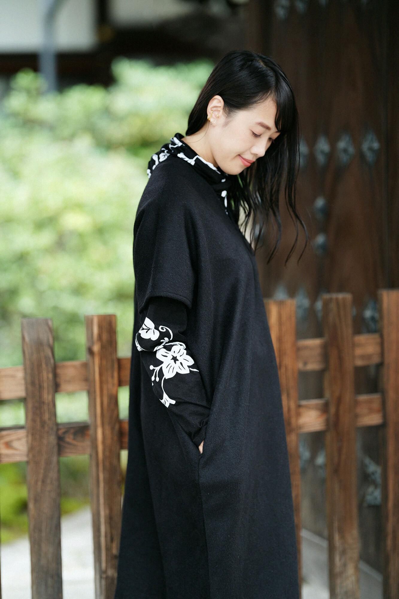 셋케츠기모 아미 직사각형 원피스 후타츠미(둘)/검은색