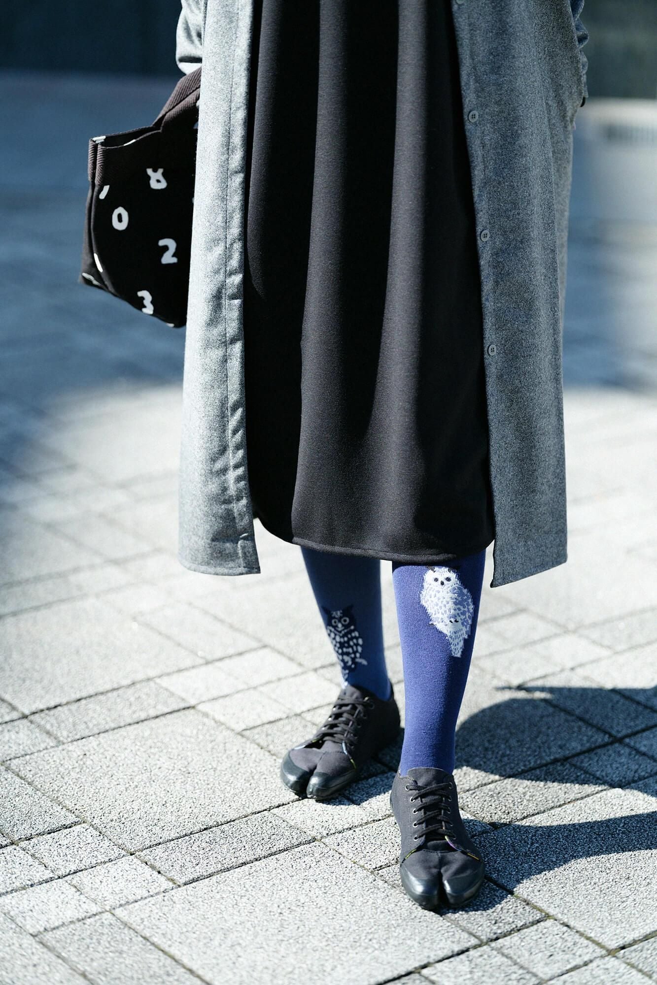 Collants Tabi chaussettes / hiboux, bleu marine (shokon)