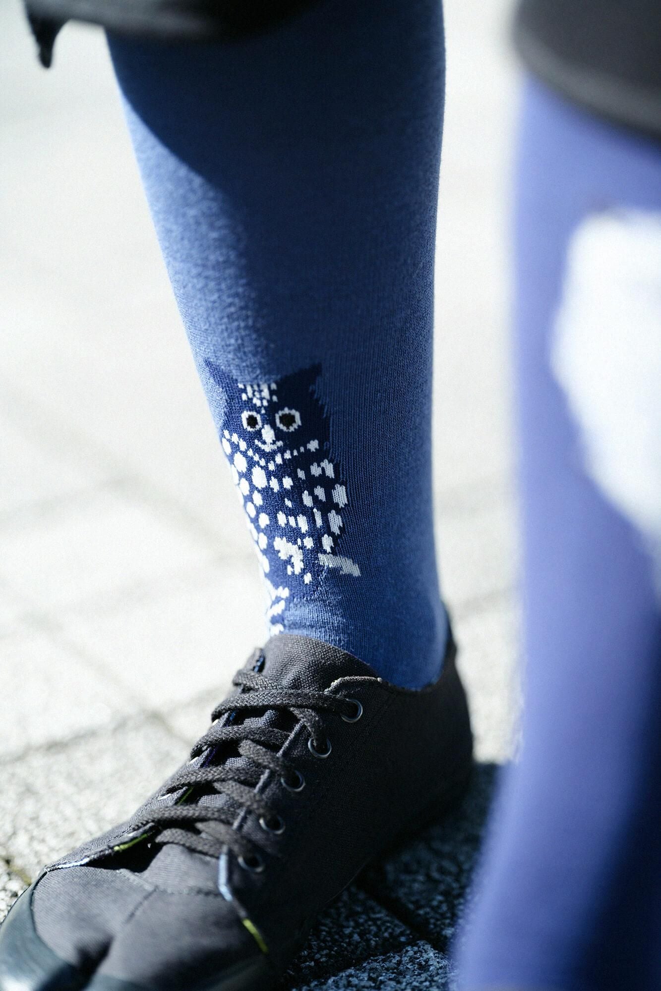 Collants Tabi chaussettes / hiboux, bleu marine (shokon)