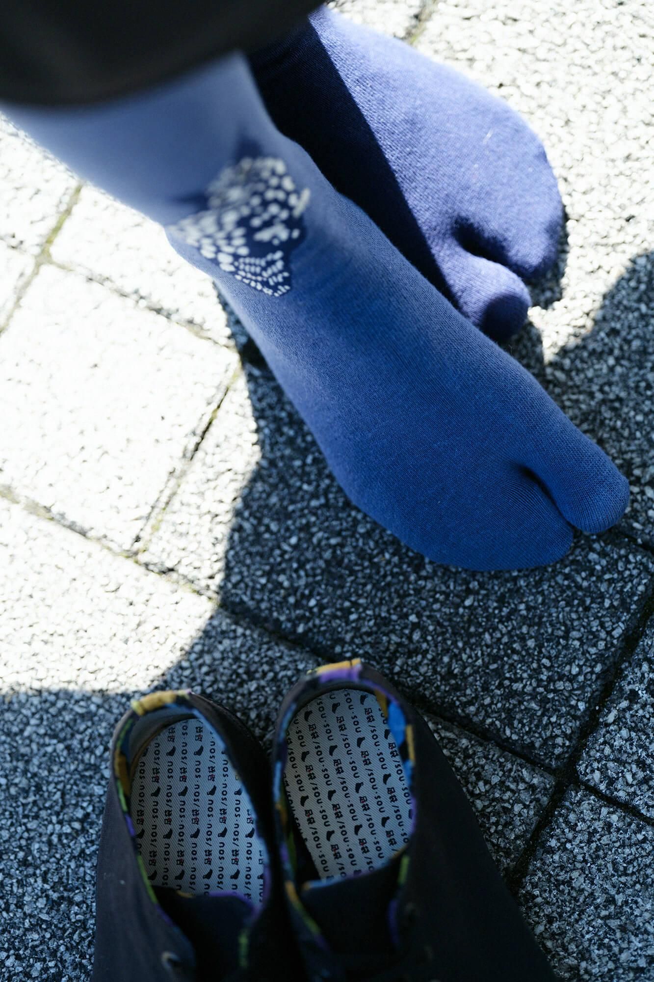 Collants Tabi chaussettes / hiboux, bleu marine (shokon)