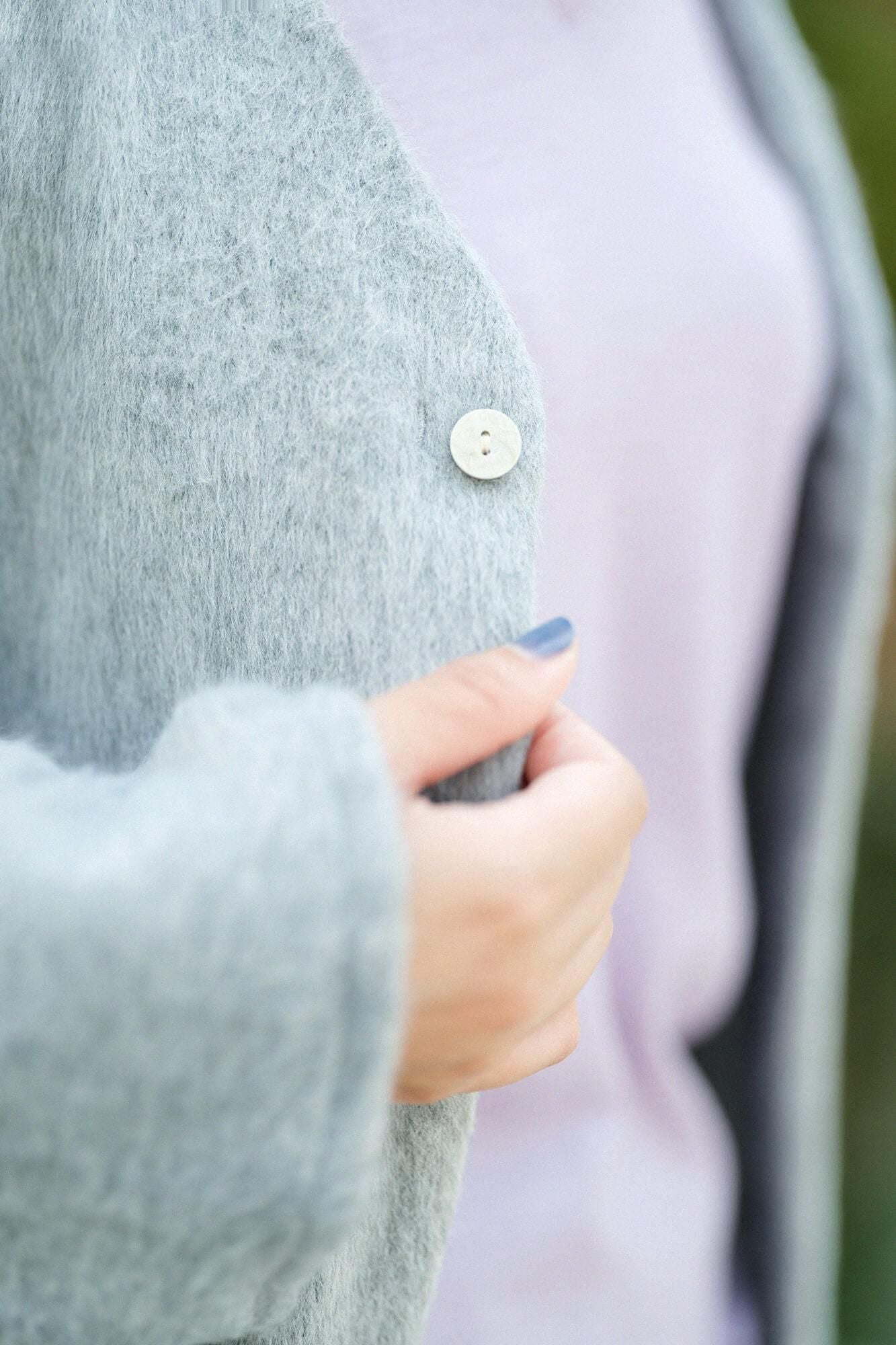 Imported Dual-layered Knit Naginata Earl Cardigan / Grey