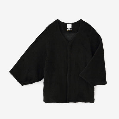 Imported Dual-layered Knit Fur Naginata Earl Cardigan / Black