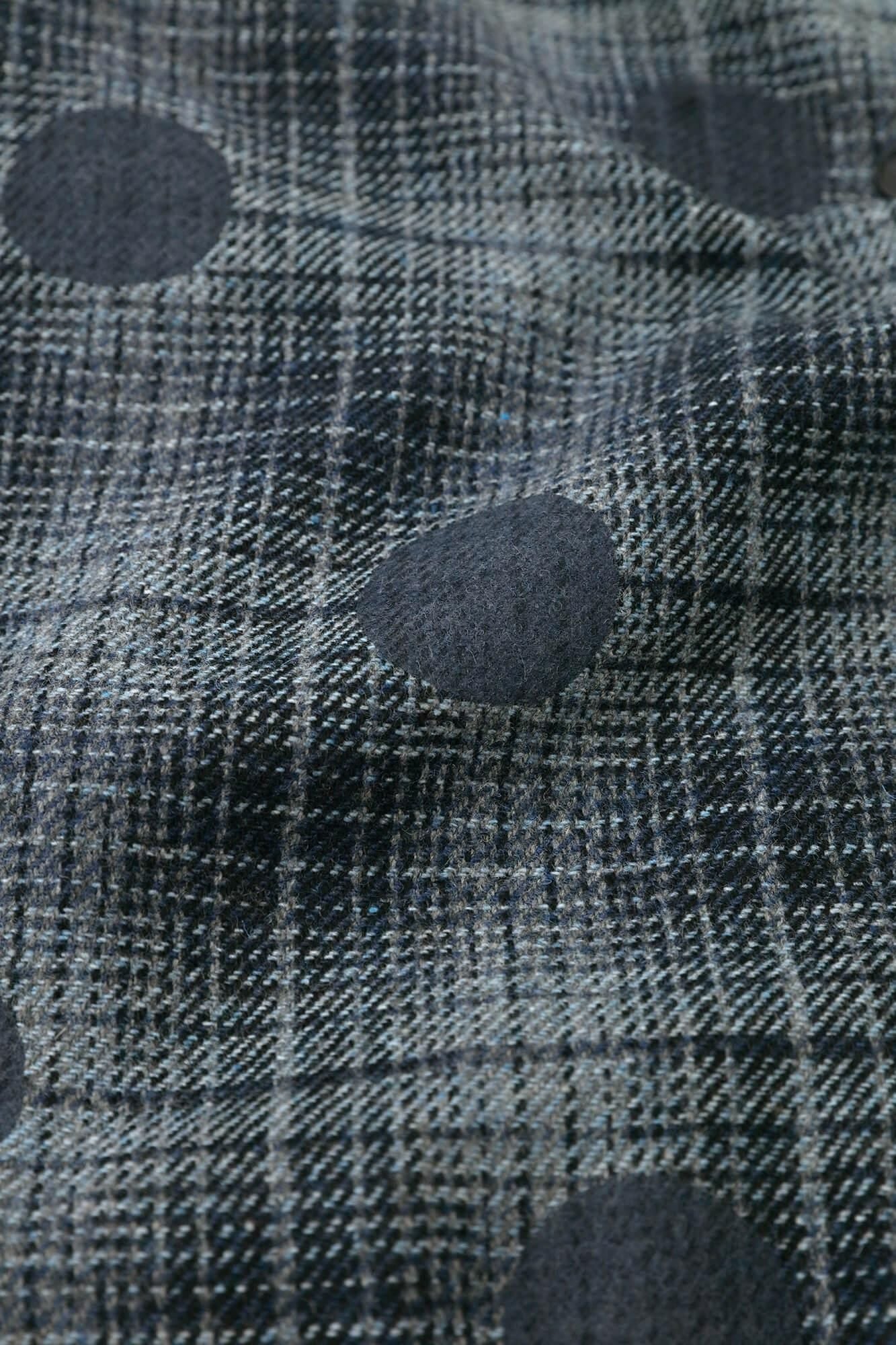 【net limited】Worsted Combed Yarn Lattice Weave Double Breasted Naginata Square Neck Coat with Lining / Suigyoku, Polka Dots Mara Bluish Grey