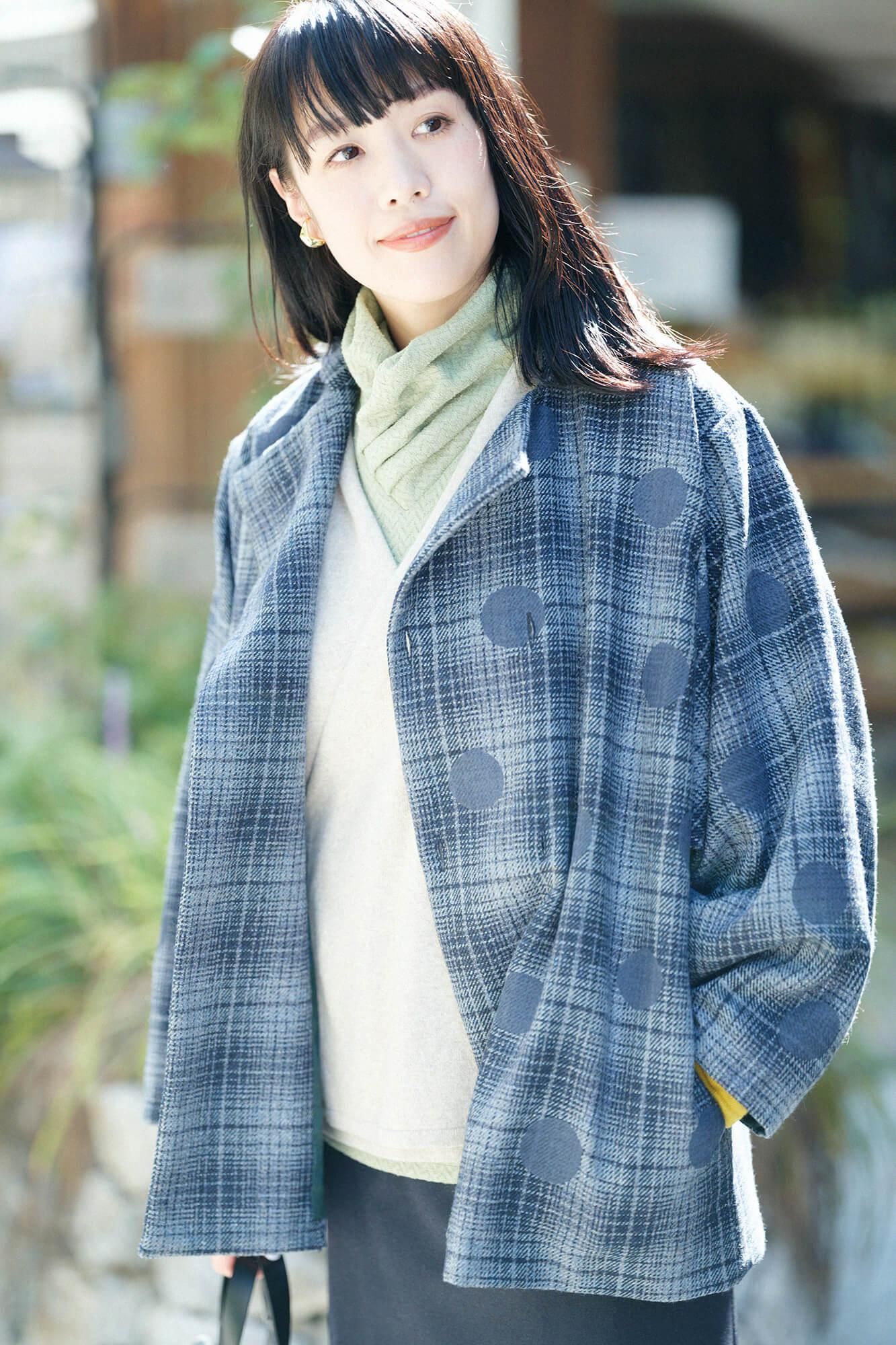 美品　SOU SOU　ソウソウ　薙刀被風袷　なぎなたひふあわせ　コート　黒 net限定】梳毛（そもう） 刺し子織（さしこおり） 薙刀被風（なぎなた