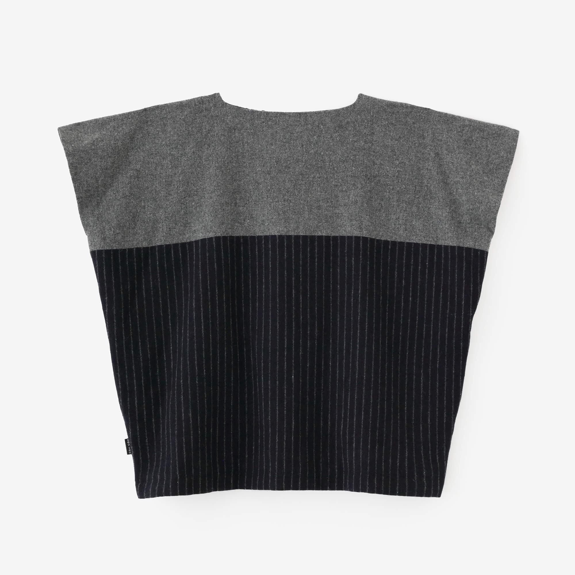 梳毛 梯形上衣 雙色／深灰色×暗藍色條紋