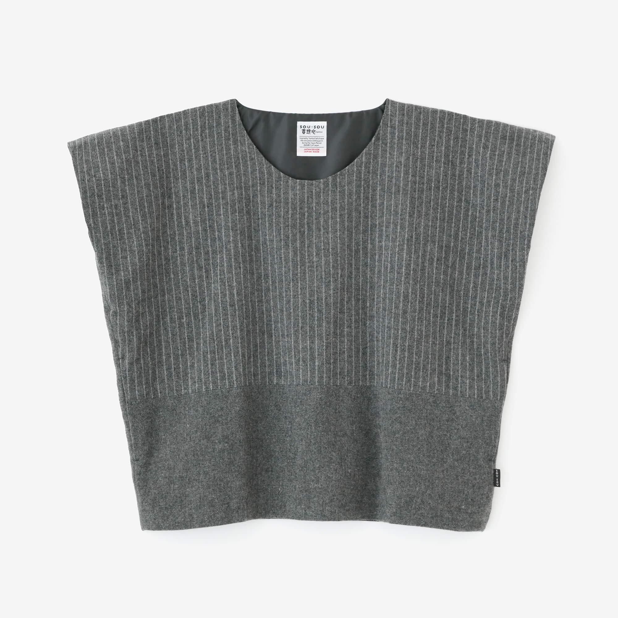 梳毛 梯形上衣 雙色／深灰色條紋×深灰色