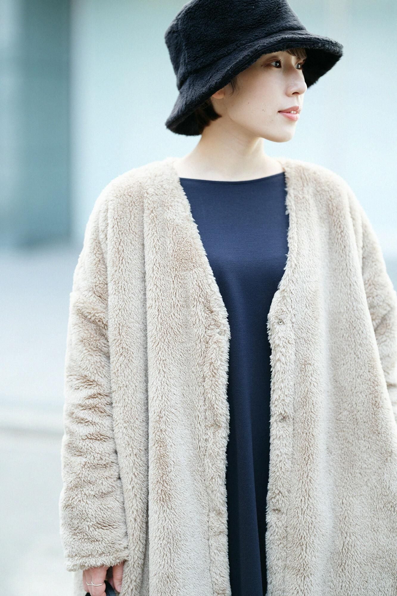 Boa V-neck Light Tunic Coat / Hazelnut Color