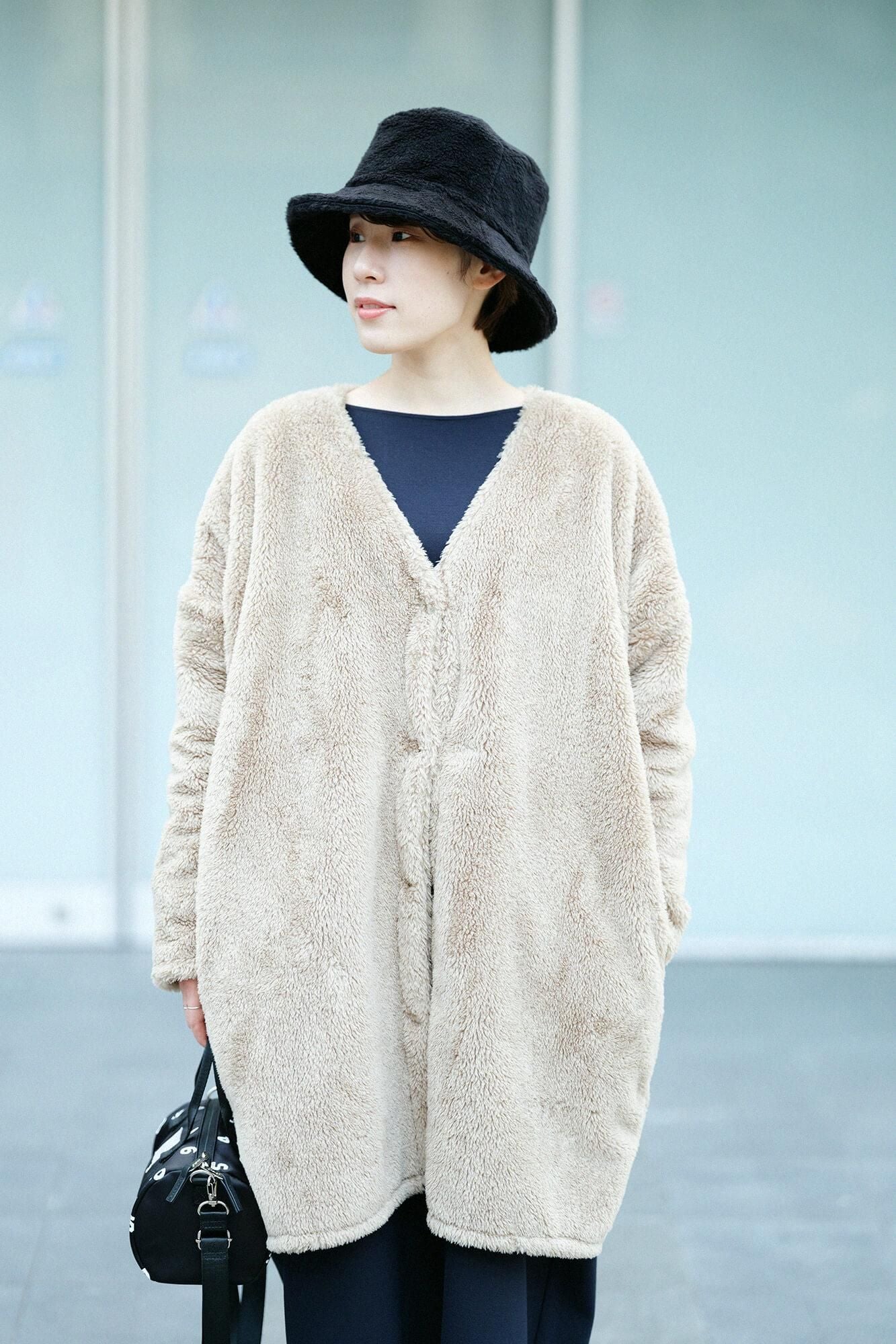 Boa V-neck Light Tunic Coat / Hazelnut Color