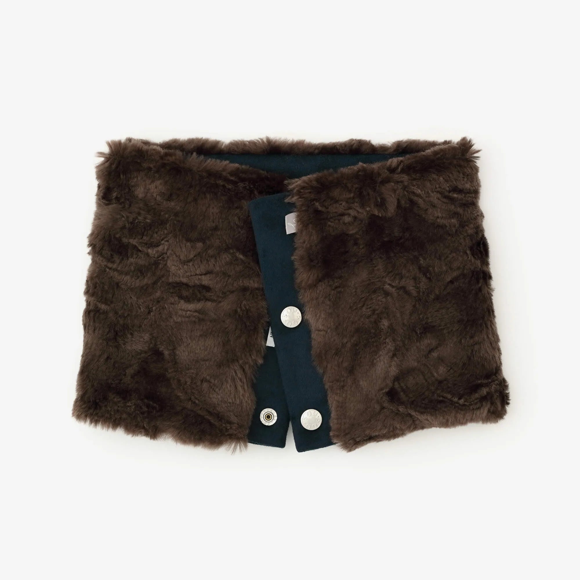 【預購】人造毛皮 雙面用短圍巾／暗藍色×棕色（※預計於12月9日左右發貨）
