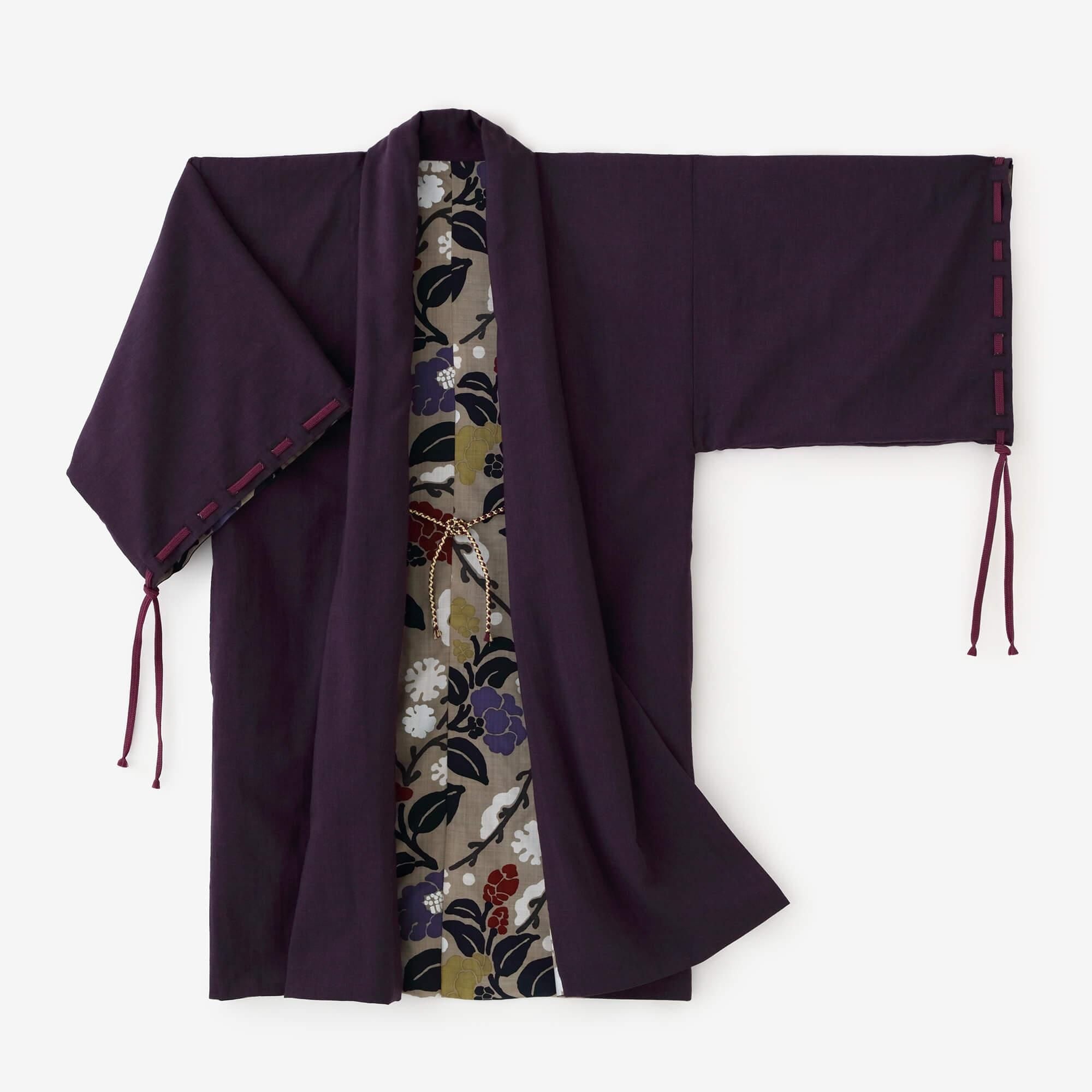 モスリン 宮中袖（きゅうちゅうそで）可逆（かぎゃく）／濃紫（こき