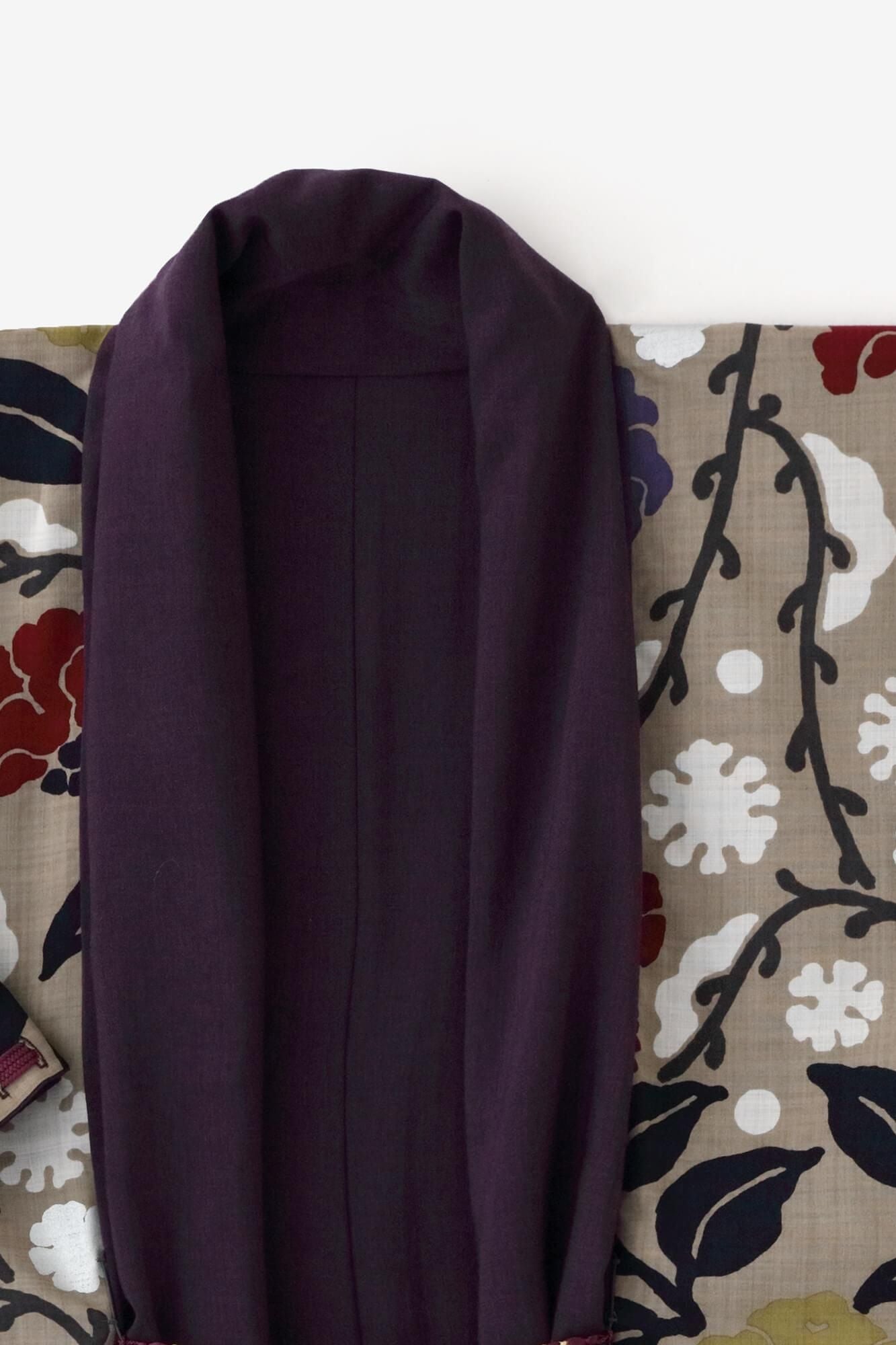 モスリン 宮中袖（きゅうちゅうそで）可逆（かぎゃく）／濃紫（こき