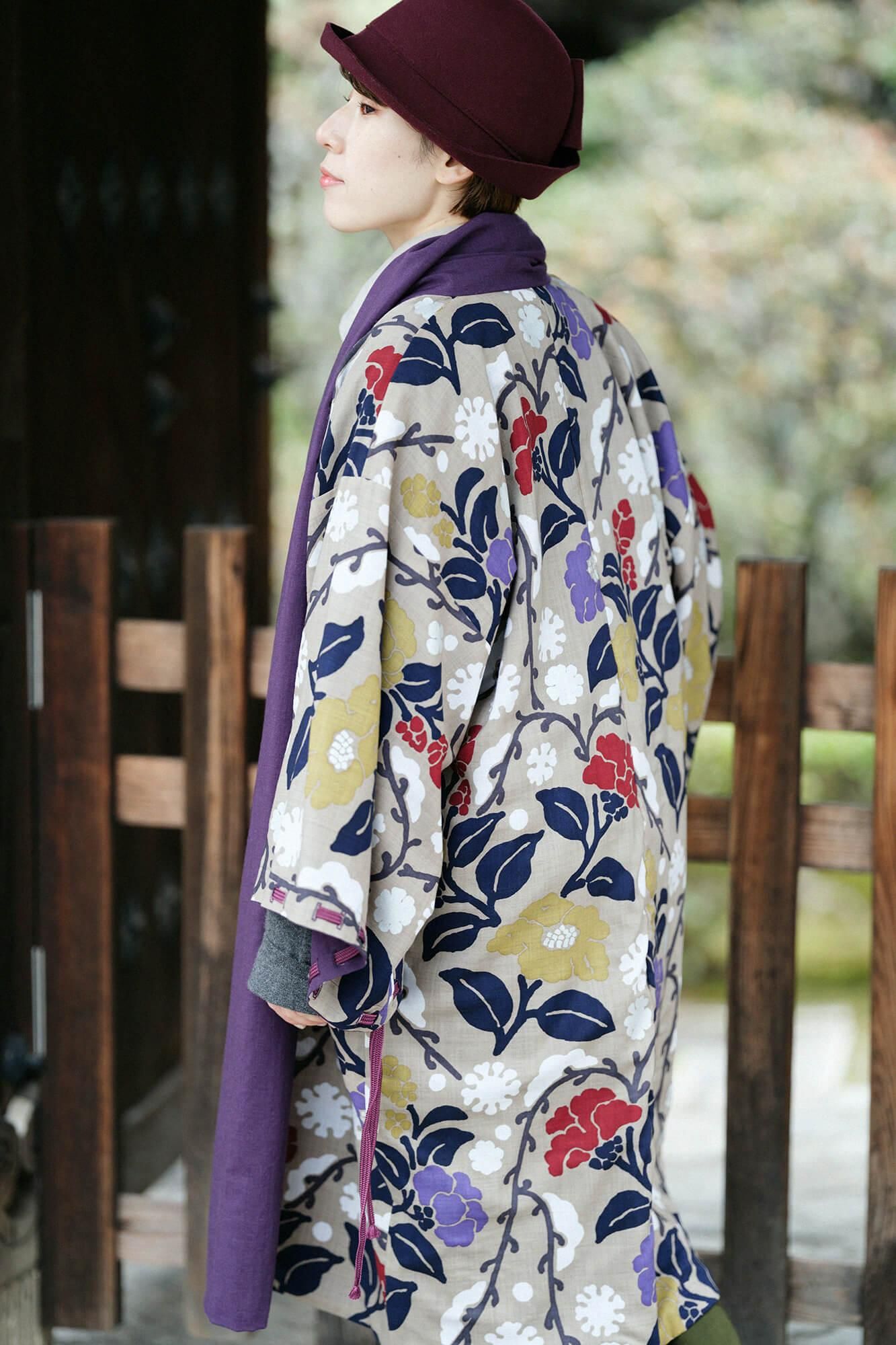 モスリン 宮中袖（きゅうちゅうそで）可逆（かぎゃく）／濃紫（こき