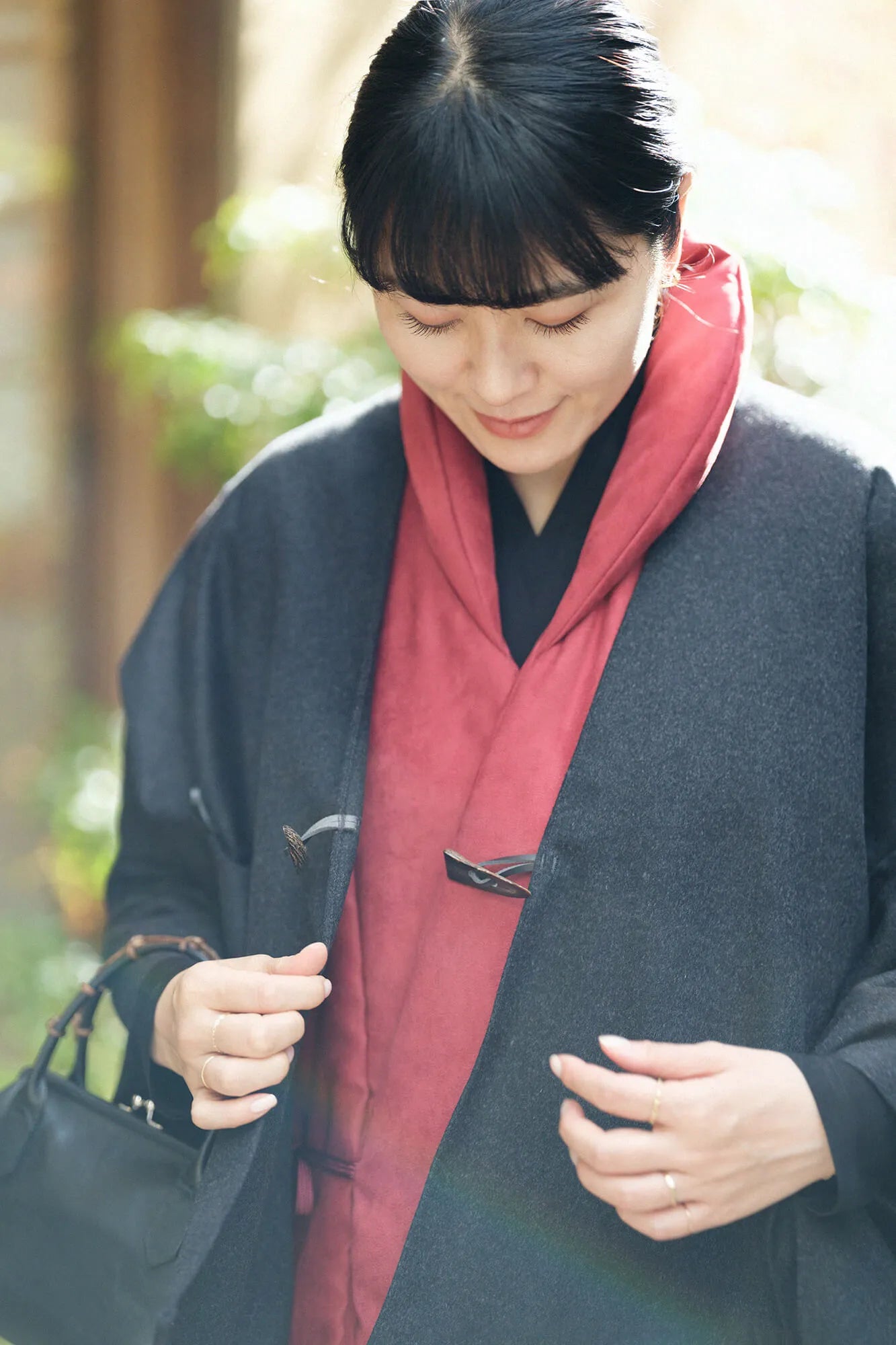 SOU・SOU フェイクヌバック 長陣羽織 中綿袷 濡羽色 フェイクヌバック