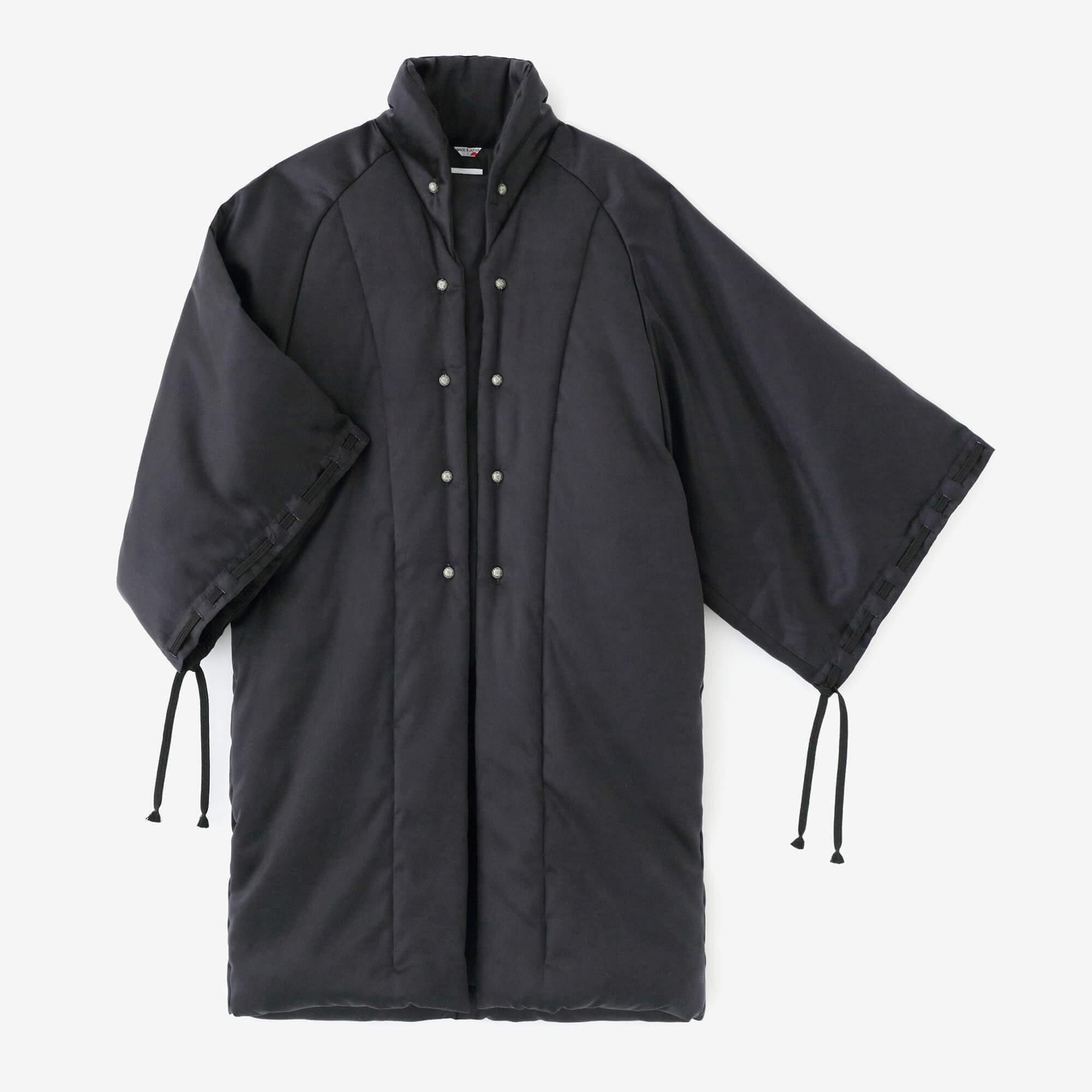 Faux Nubuck Long Jinbaori Rectangular Sleeve Coat with Lining / Black Blue