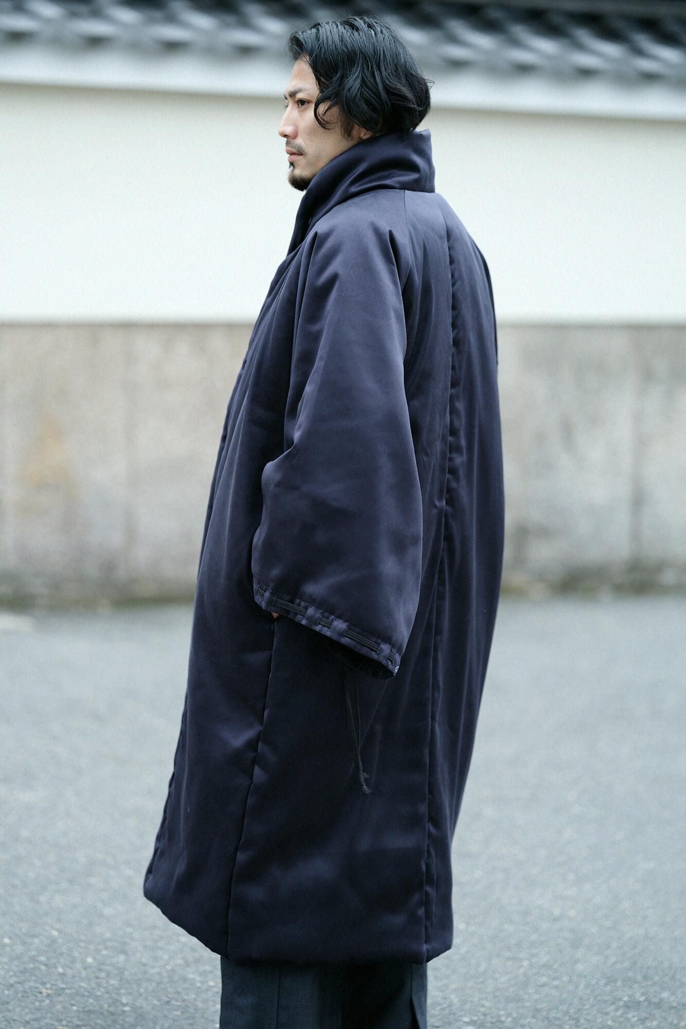 假nubuck，长chinbaori，Miyako袖子，衬里衬里，黑色和海军蓝色（黑色和海军蓝色）