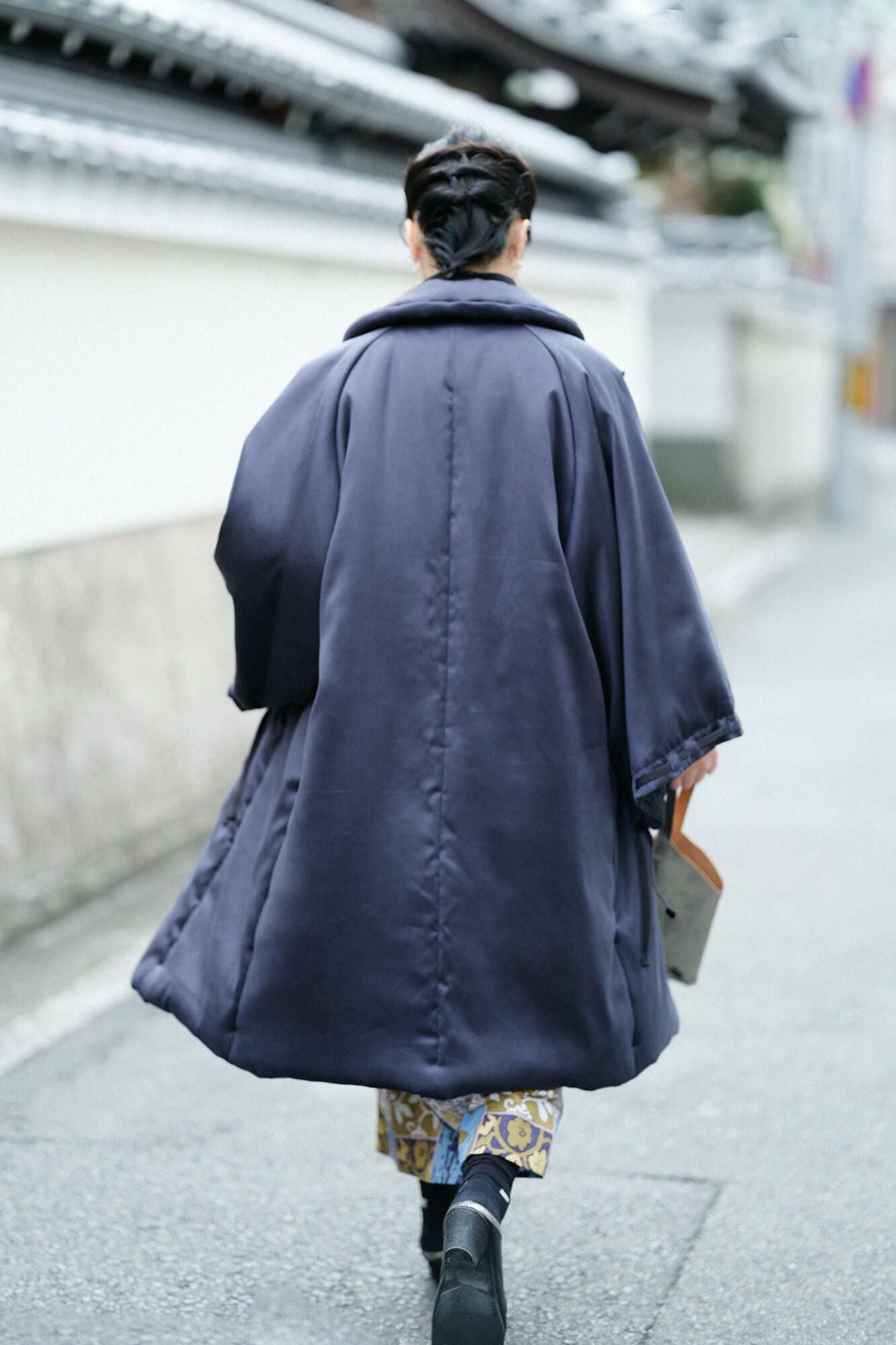 假nubuck，长chinbaori，Miyako袖子，衬里衬里，黑色和海军蓝色（黑色和海军蓝色）