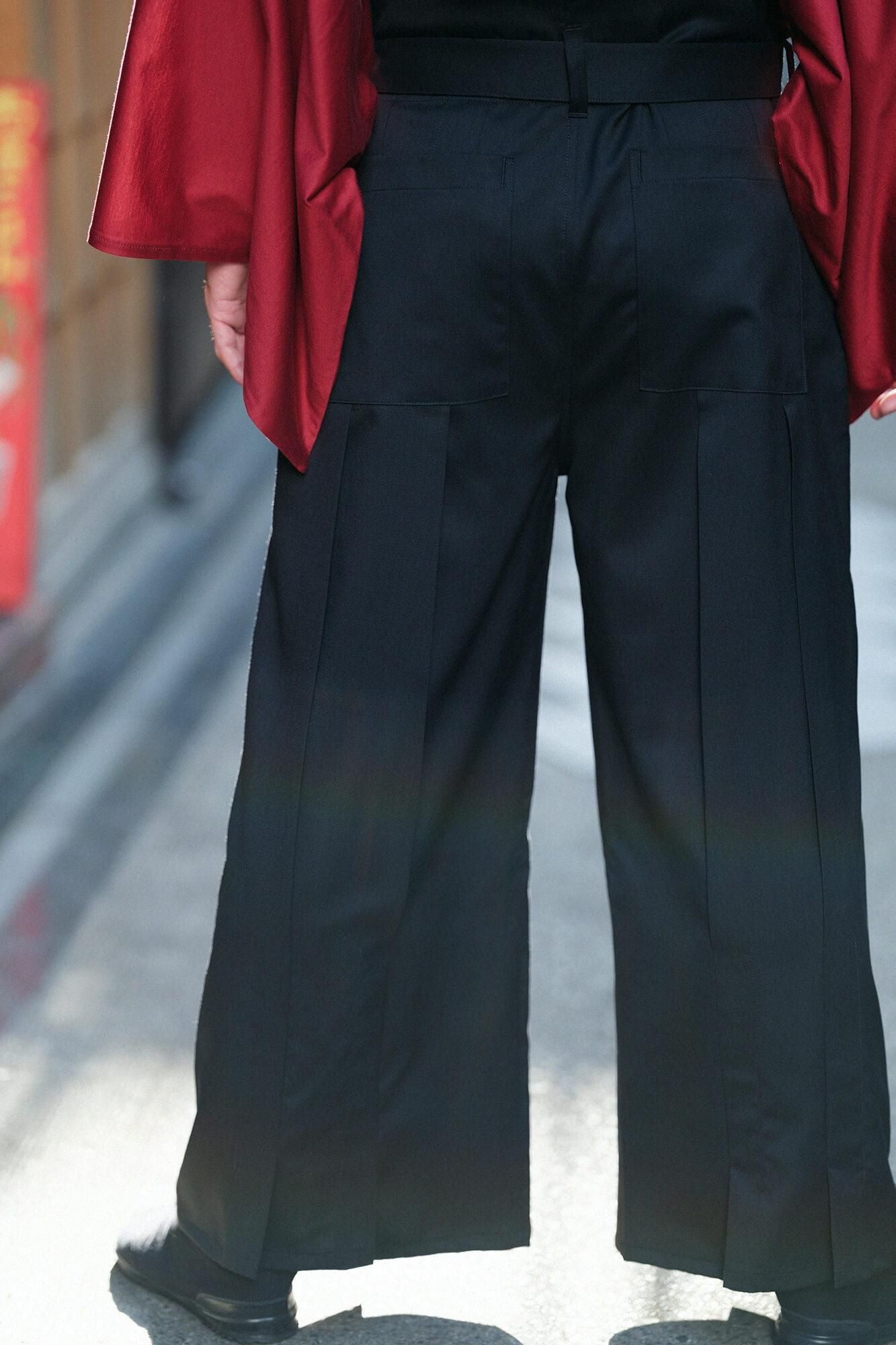 42-count Twin Yarn Combed Yarn Hakama Pants with Lining / Black