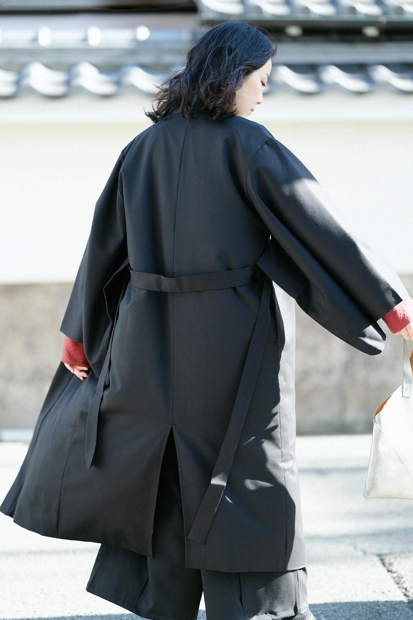 42双 梳毛（そもう） 長羽織（ながばおり） 袷（あわせ）／濡羽色（