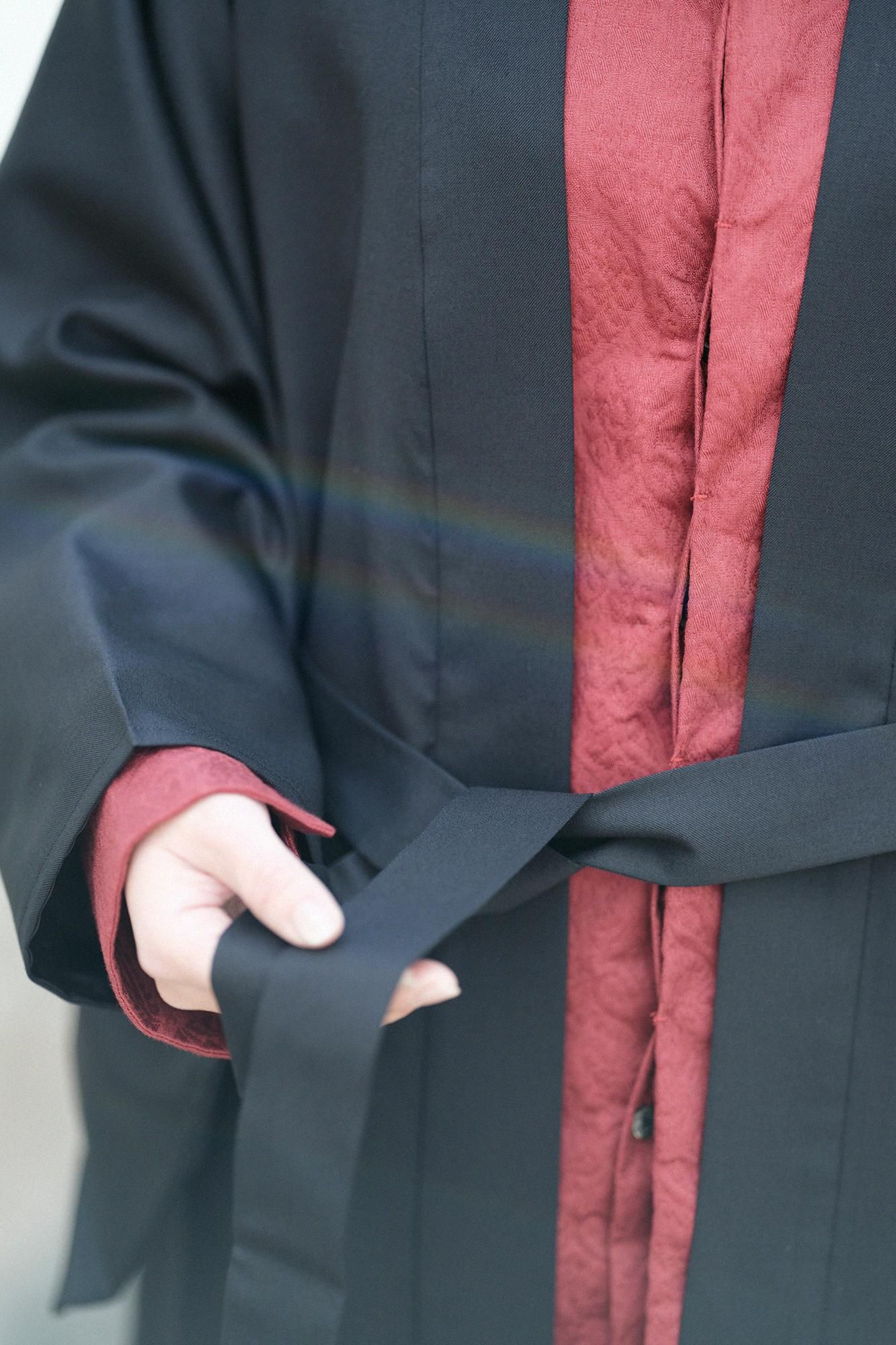 42双 梳毛（そもう） 長羽織（ながばおり） 袷（あわせ）／濡羽色（ぬればいろ）