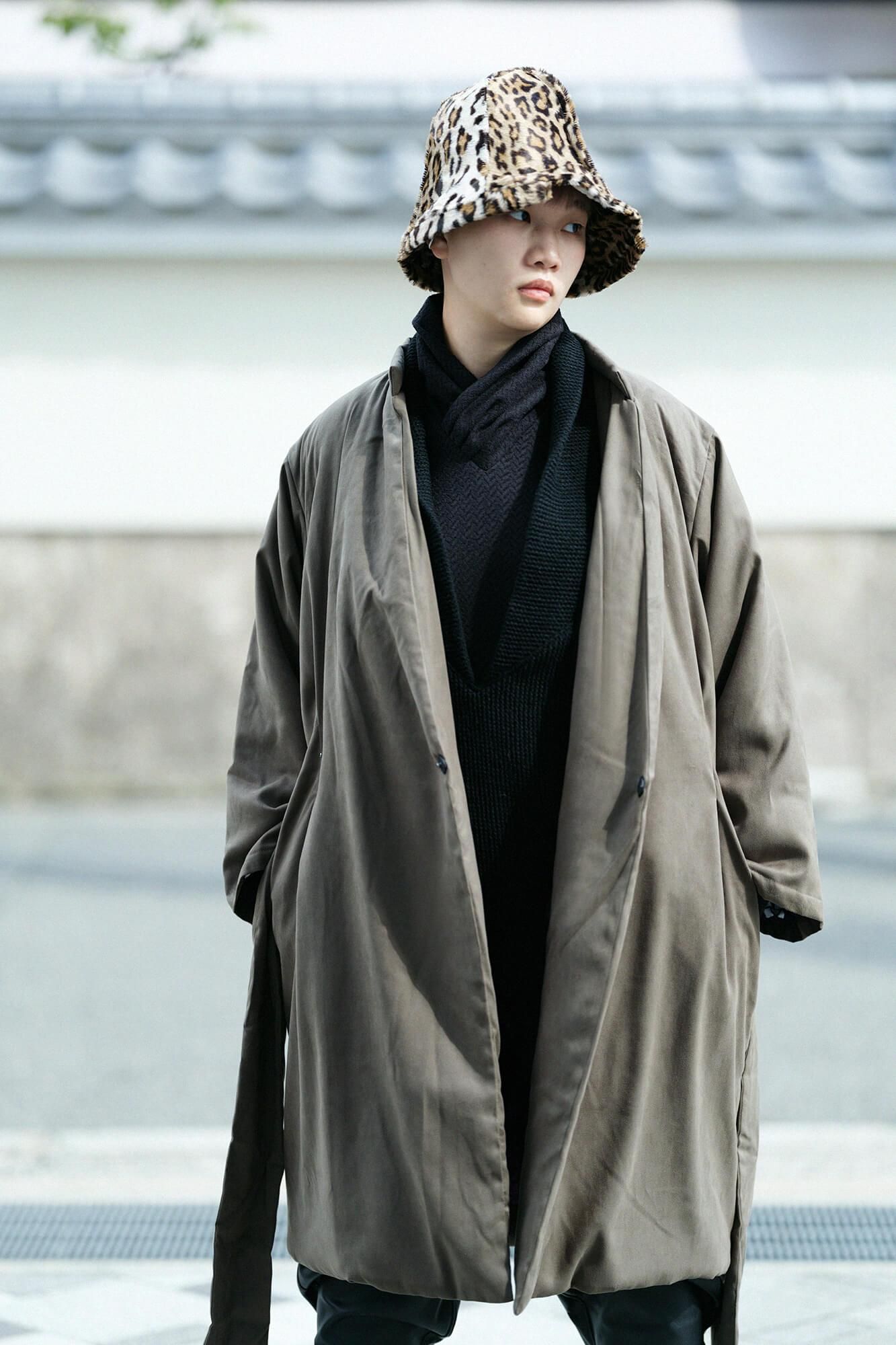 SOUSOU 中綿袷（なかわたあわせ）／黄枯茶×雲間に菊 フェイクヌバック 丹前（たんぜん） 中綿袷（なかわたあわせ