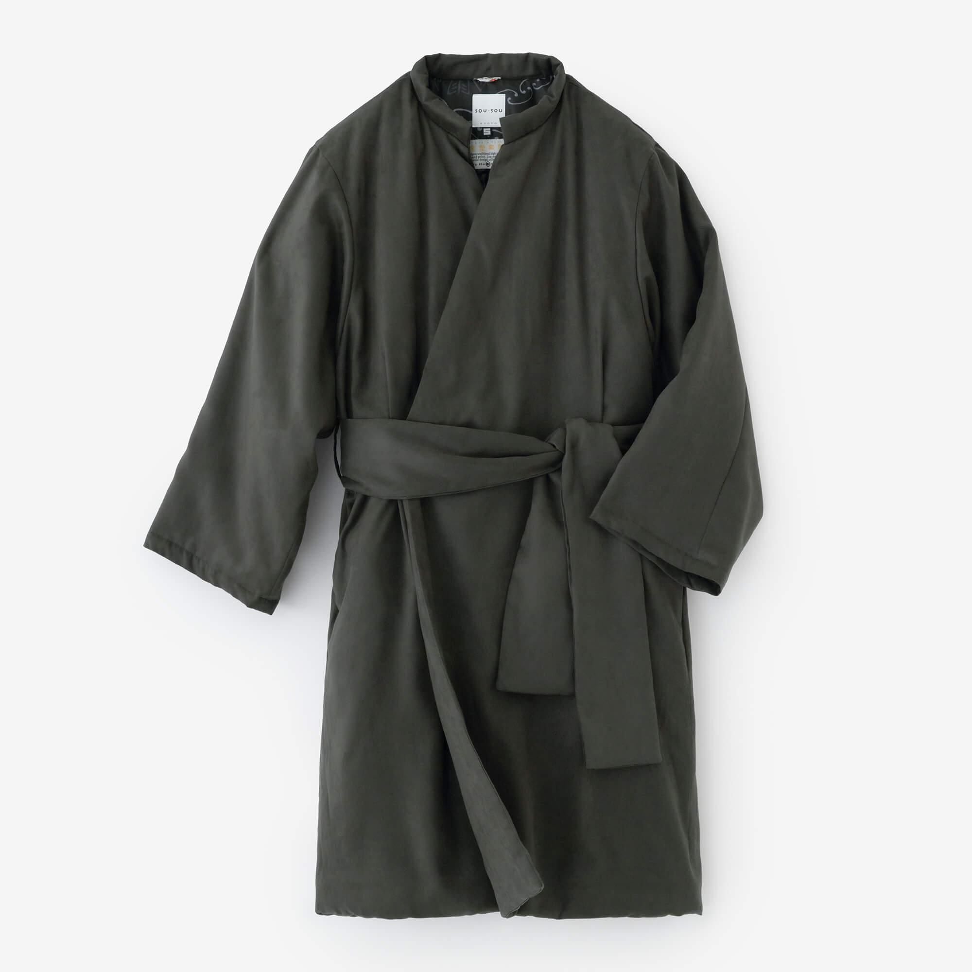 フェイクヌバック 丹前（たんぜん） 中綿袷（なかわたあわせ）／墨色（すみいろ）×環繋ぎ矢車文（かんつなぎやぐるまもん） 写し（うつし）