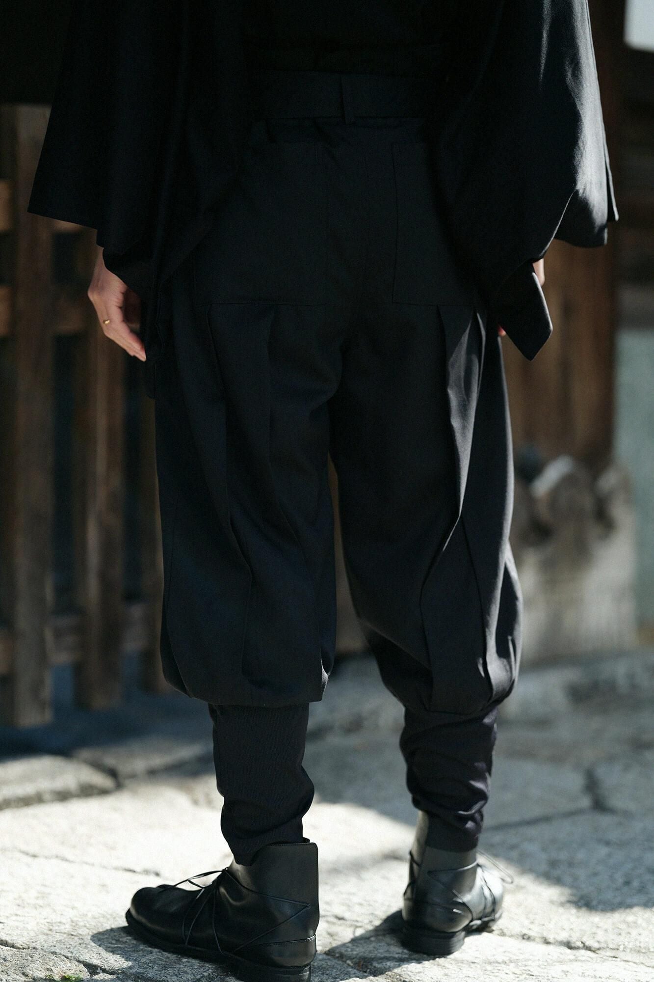 42雙線 梳毛 裁付袴型褲／黑色