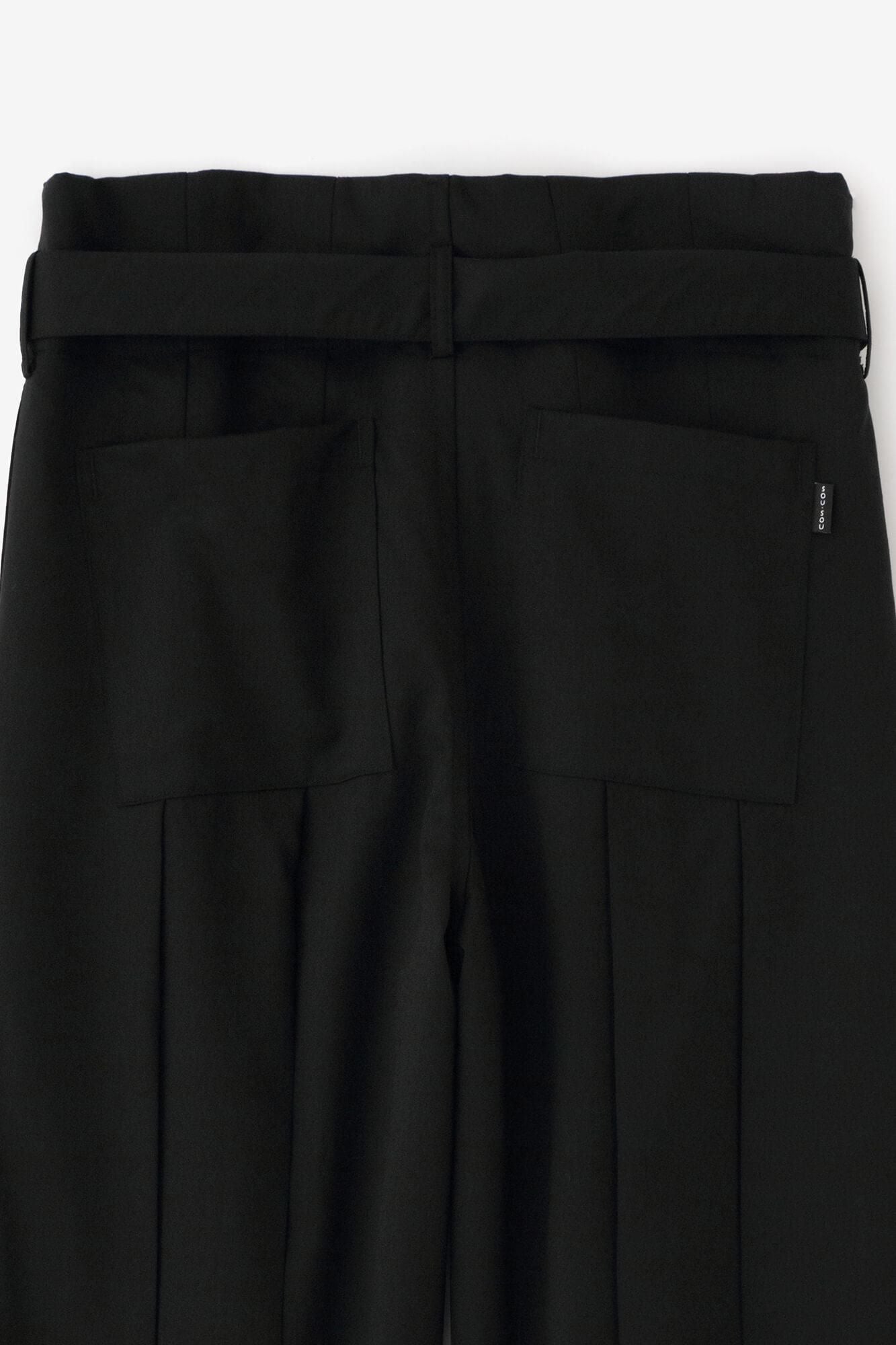 42雙線 梳毛 裁付袴型褲／黑色