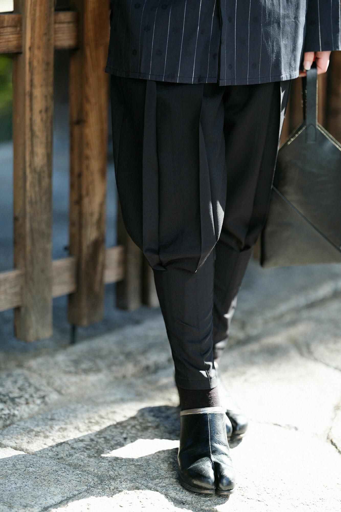 42雙線 梳毛 裁付袴型褲／黑色