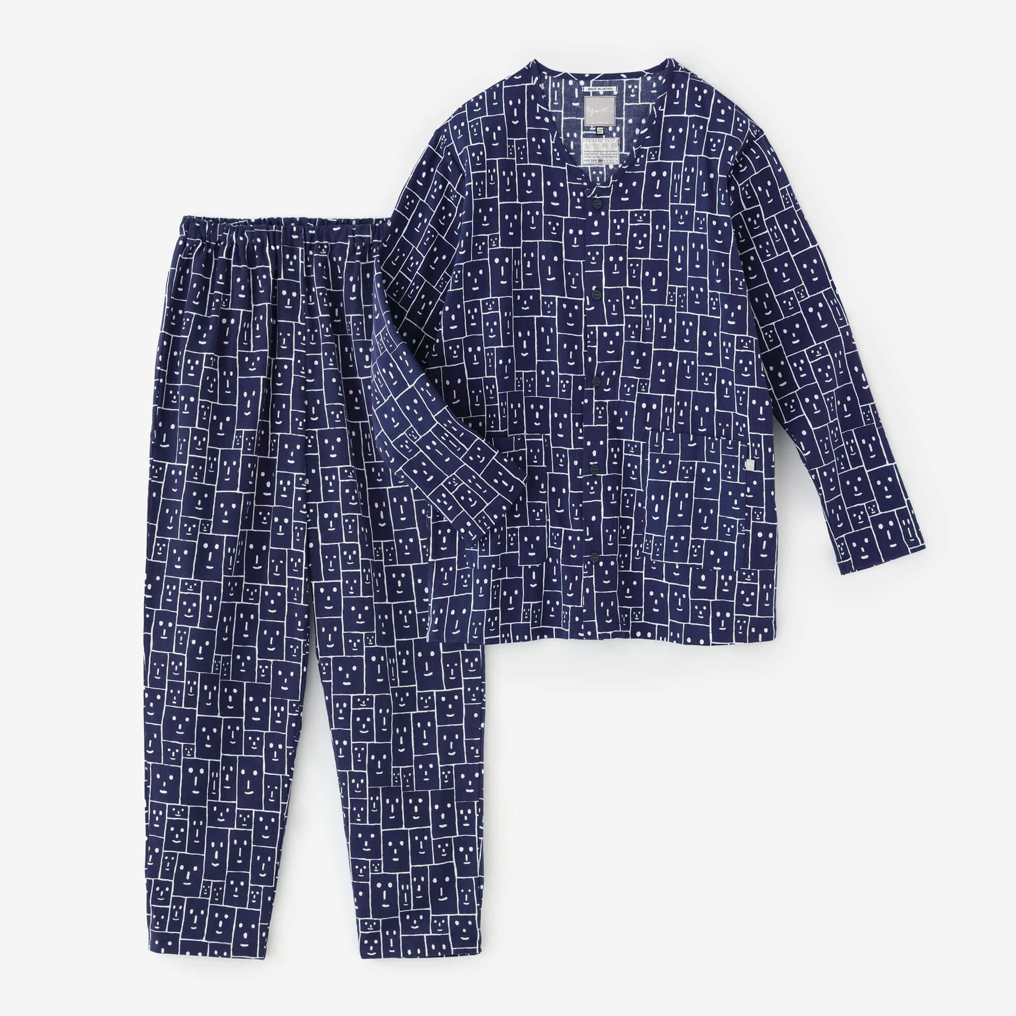 【官網限定】高島平織 V領 圖案紋樣居家服／笑顏 寶藍色