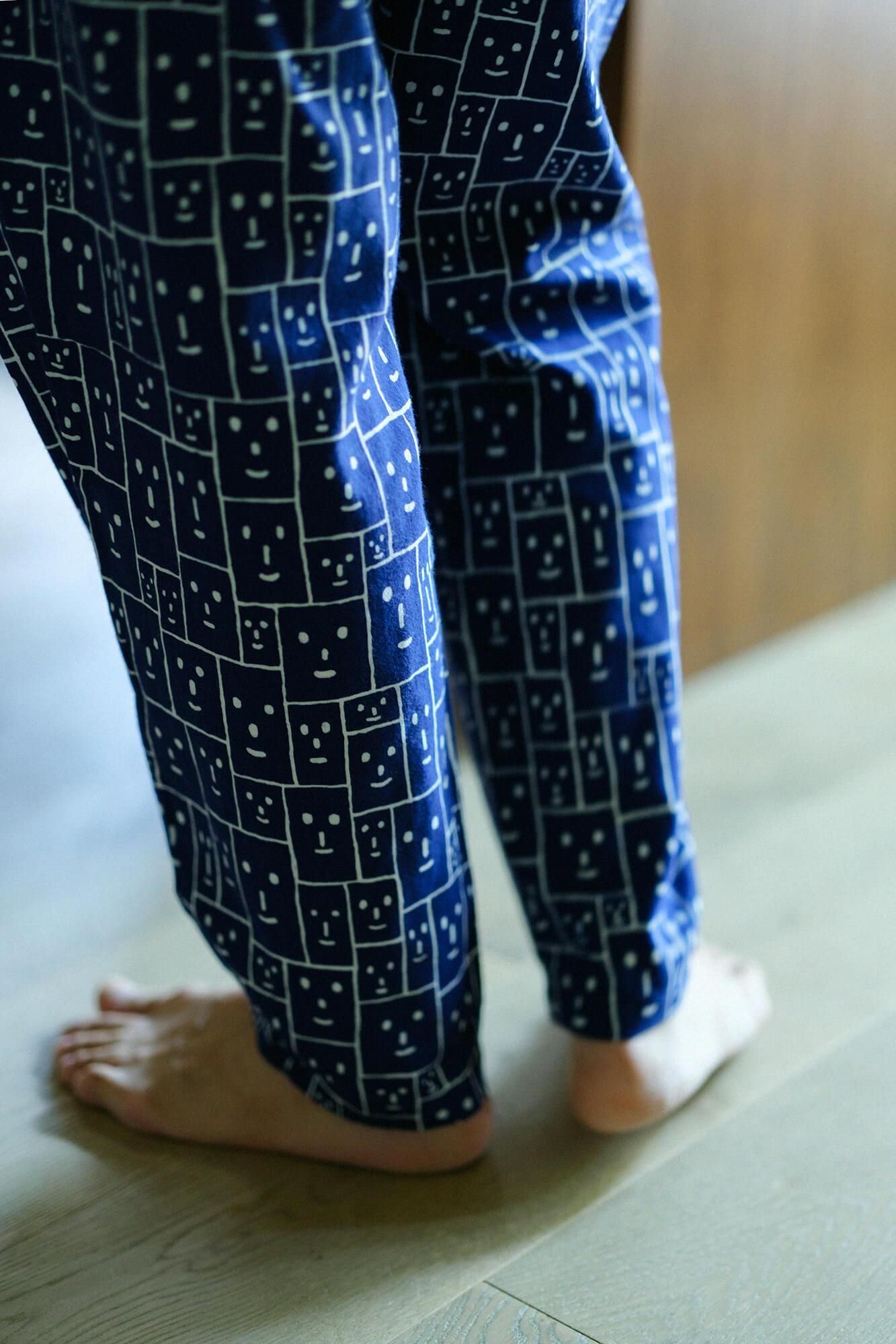 【官網限定】高島平織 V領 圖案紋樣居家服／笑顏 寶藍色