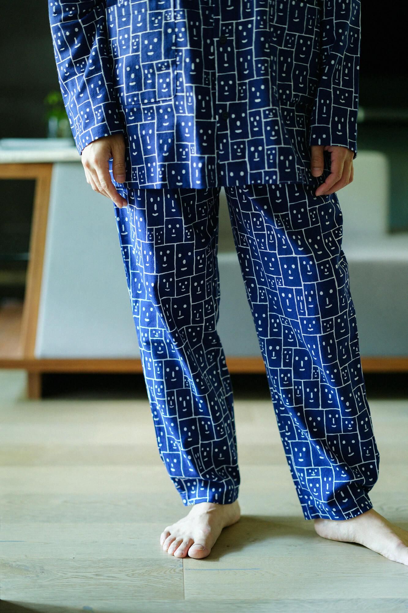 【官網限定】高島平織 V領 圖案紋樣居家服／笑顏 寶藍色