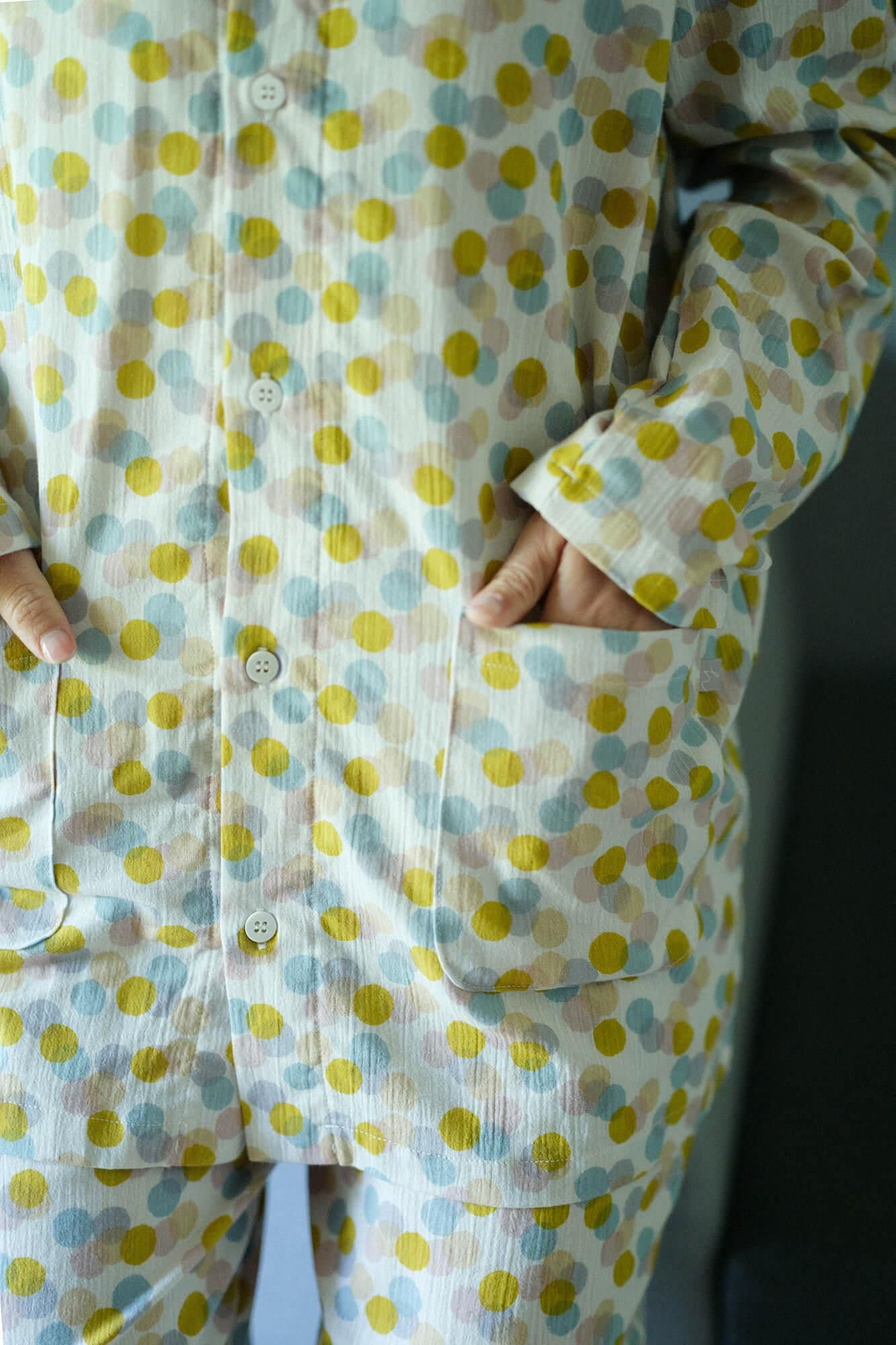 net limited】Chizimi Cotton20/20 V-neck Textile Pajama／Marbles 2