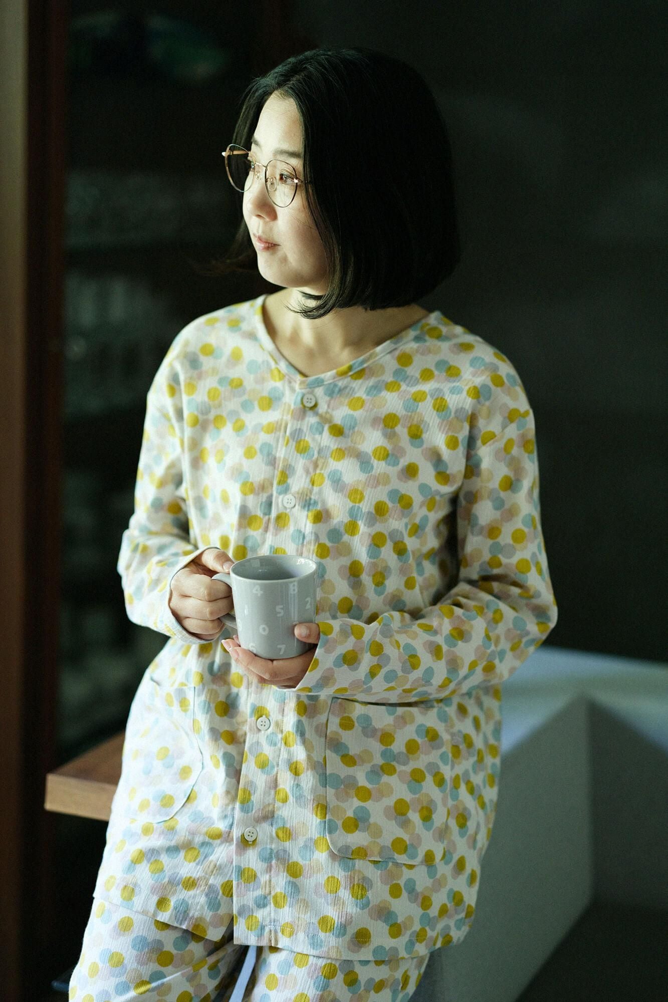 パジャマ20 net limited】Chizimi Cotton20/20 V-neck Textile Pajama／Marbles 2