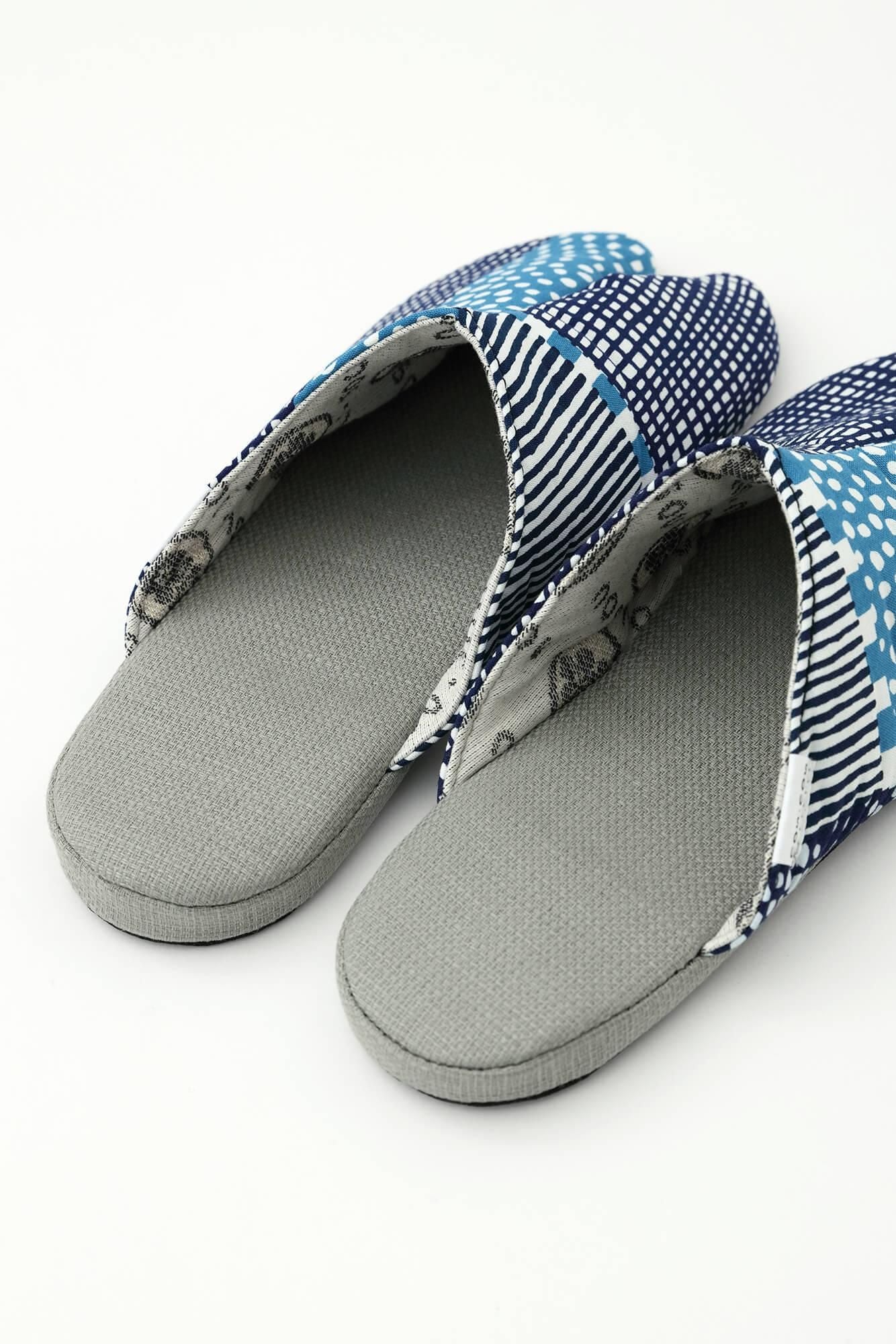 窄版室內分趾拖鞋／點線 青和