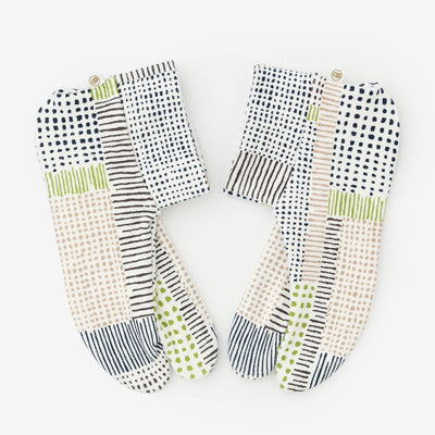 棉質圖案 彈性足袋襪／田野 ※防滑襪底