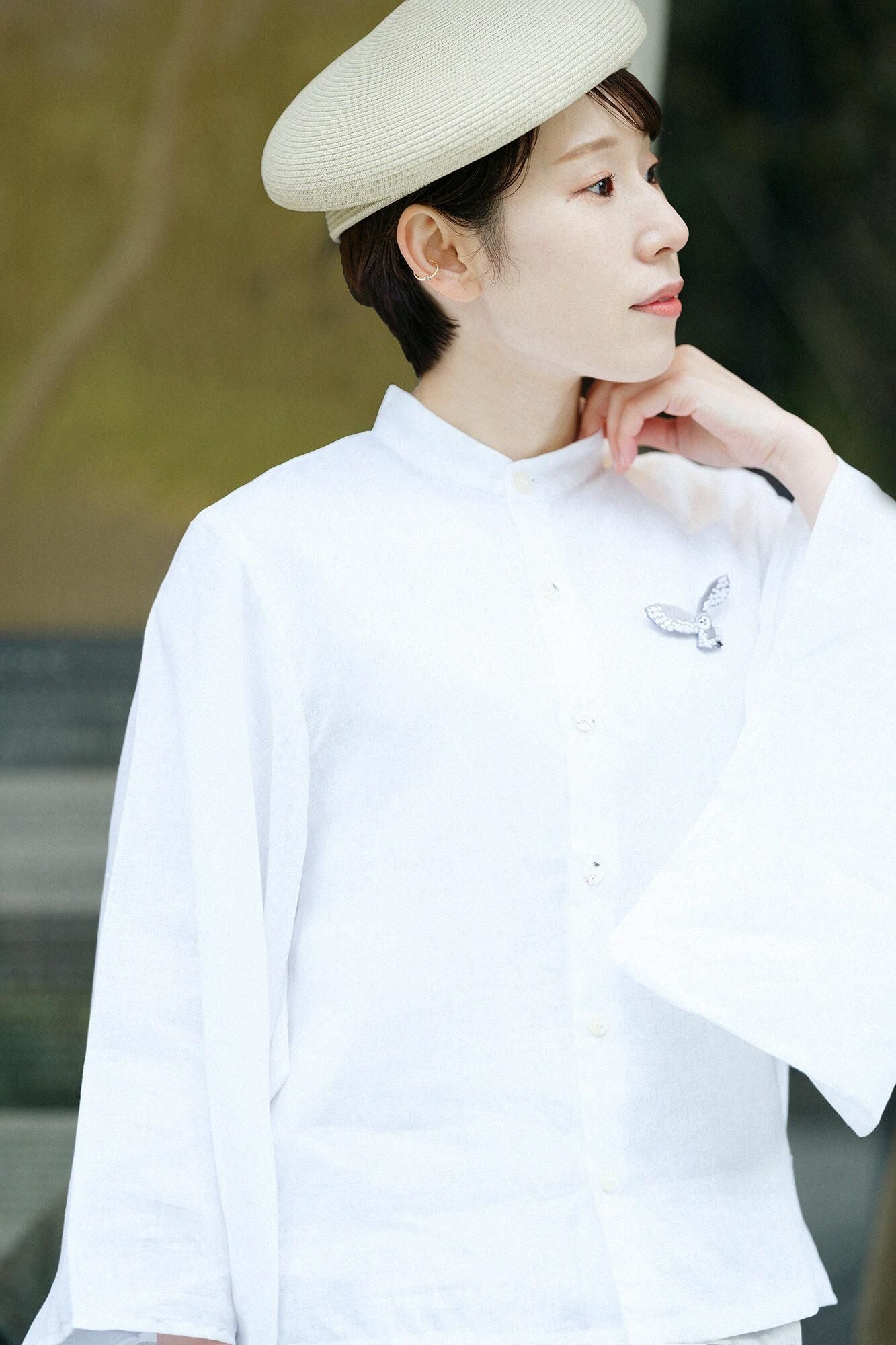 刺繍飾り（ししゅうかざり）／ふくろう 銀鼠（ぎんねず）