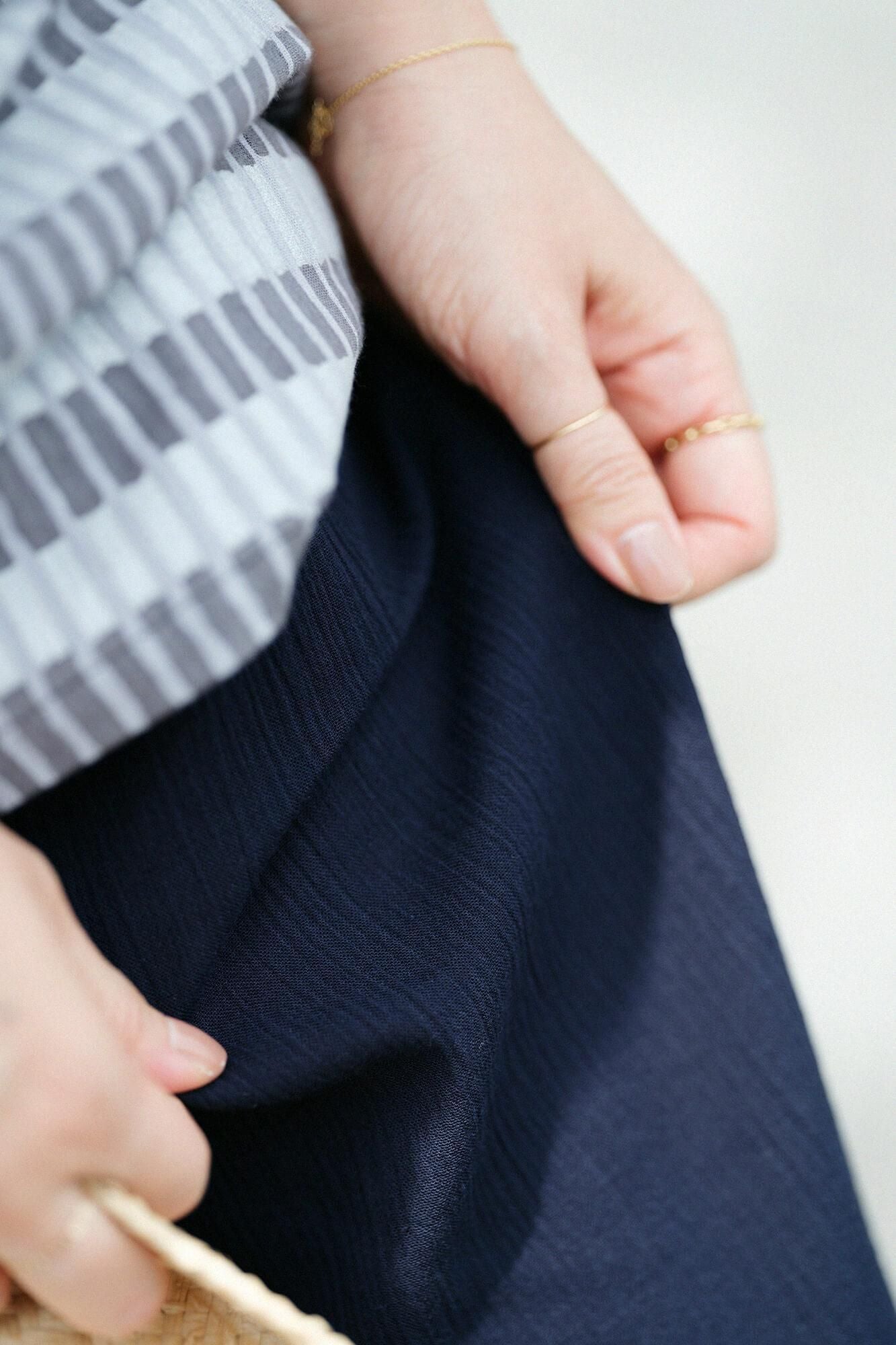 高島縮棉 20/20 闊腿褲／藍黑色