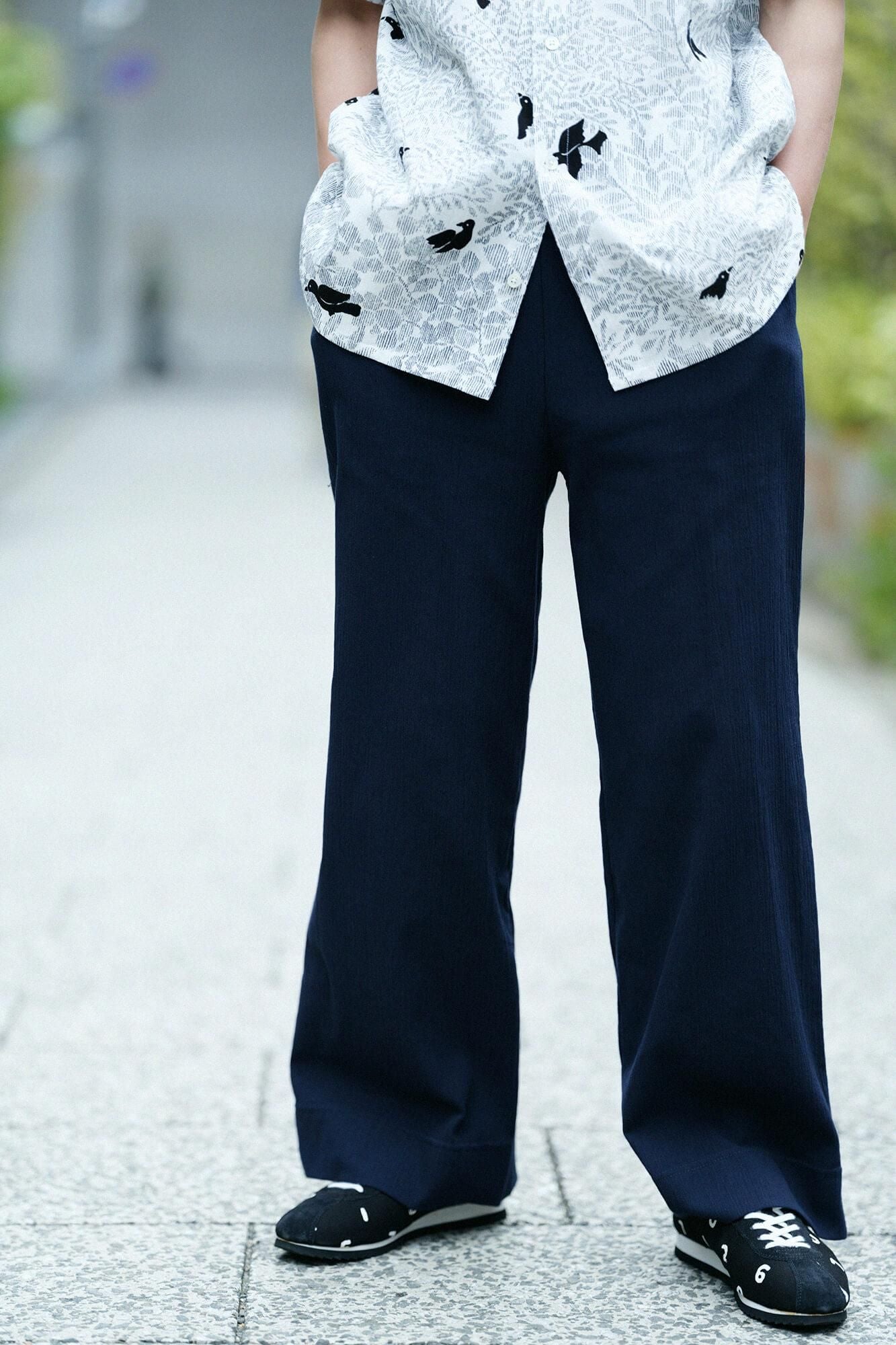 高島縮棉 20/20 闊腿褲／藍黑色