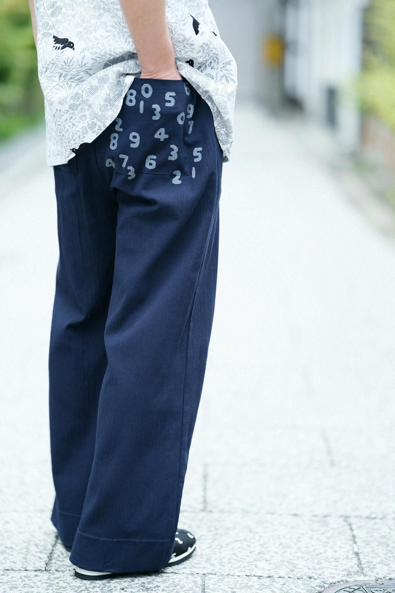 高島縮棉 20/20 闊腿褲／藍黑色