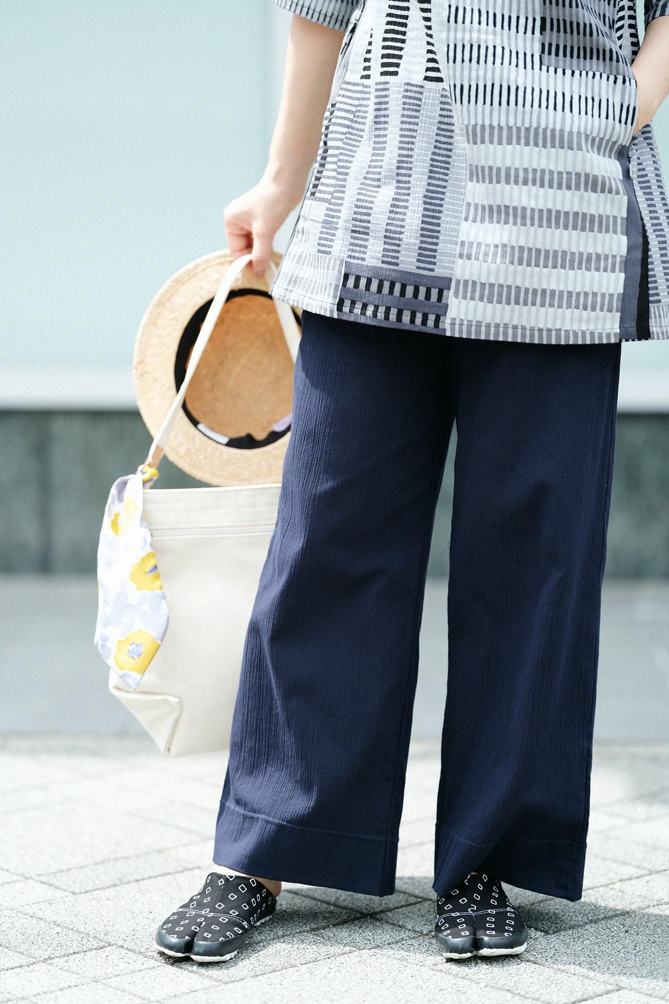 高島縮棉 20/20 闊腿褲／藍黑色