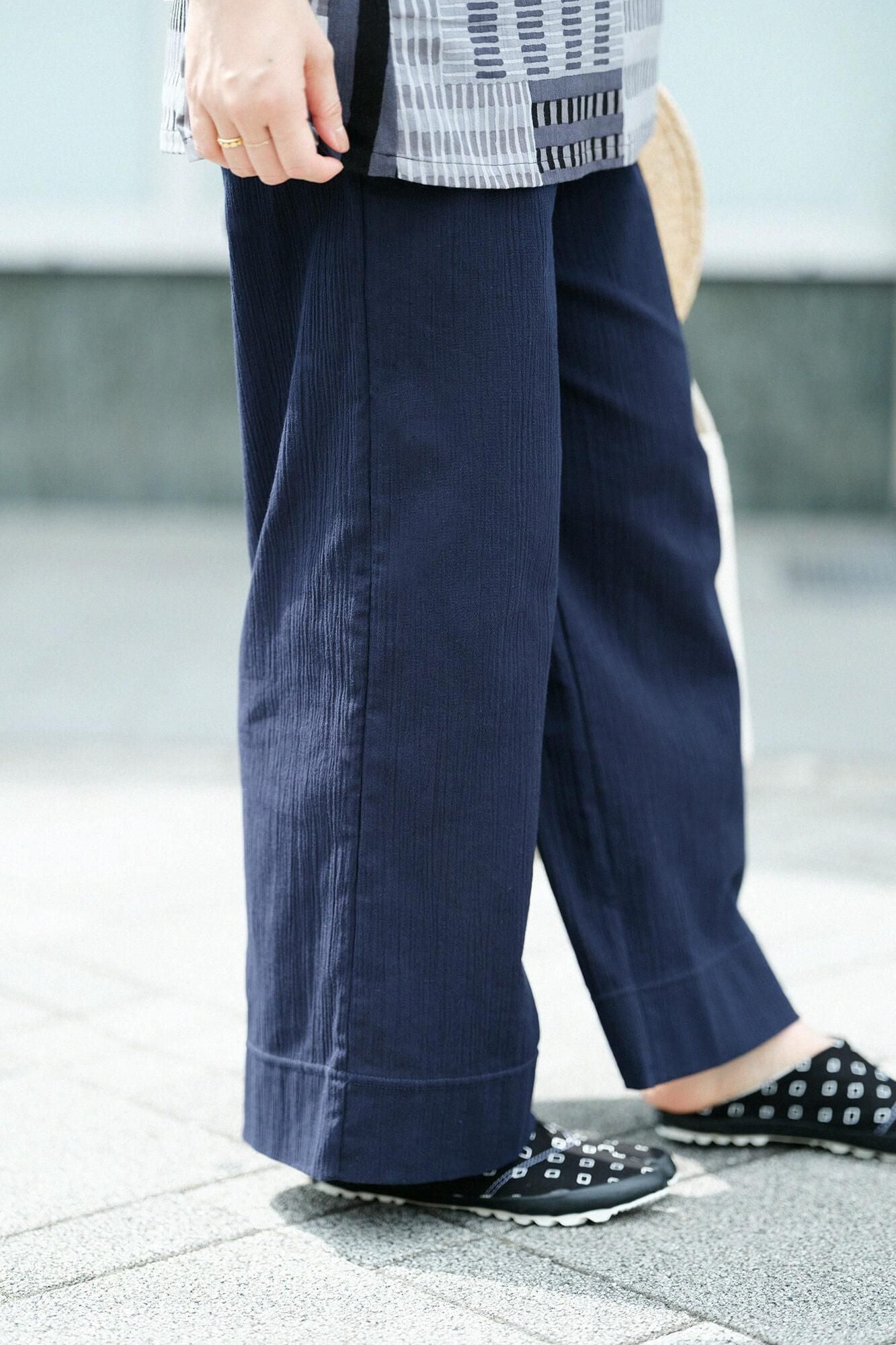 高島縮棉 20/20 闊腿褲／藍黑色