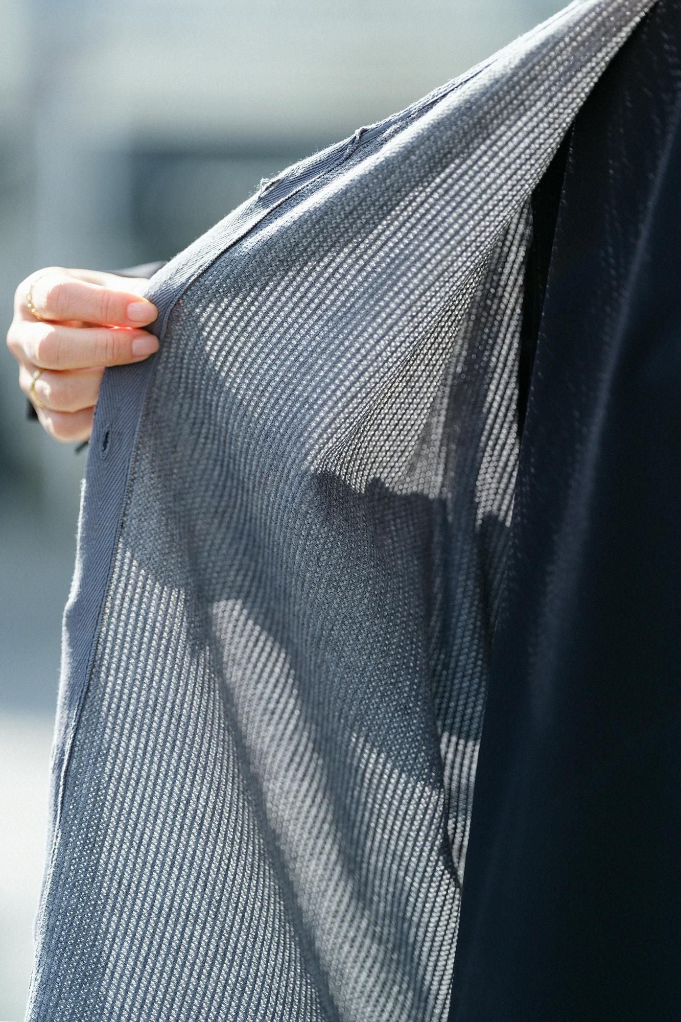 拉舍爾經編V領 輕型外套/薄灰色