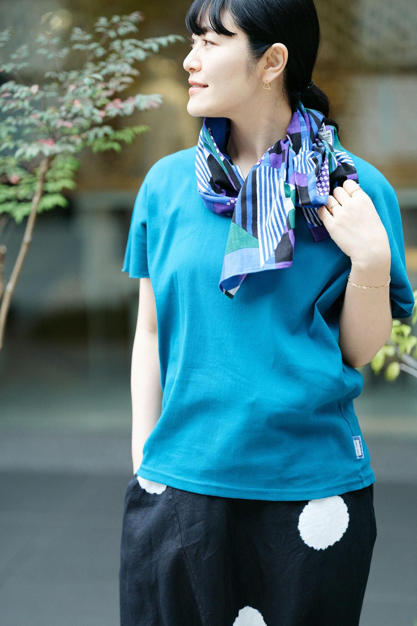 Isemomen Cotton Short Scarf / Geometric Pattern