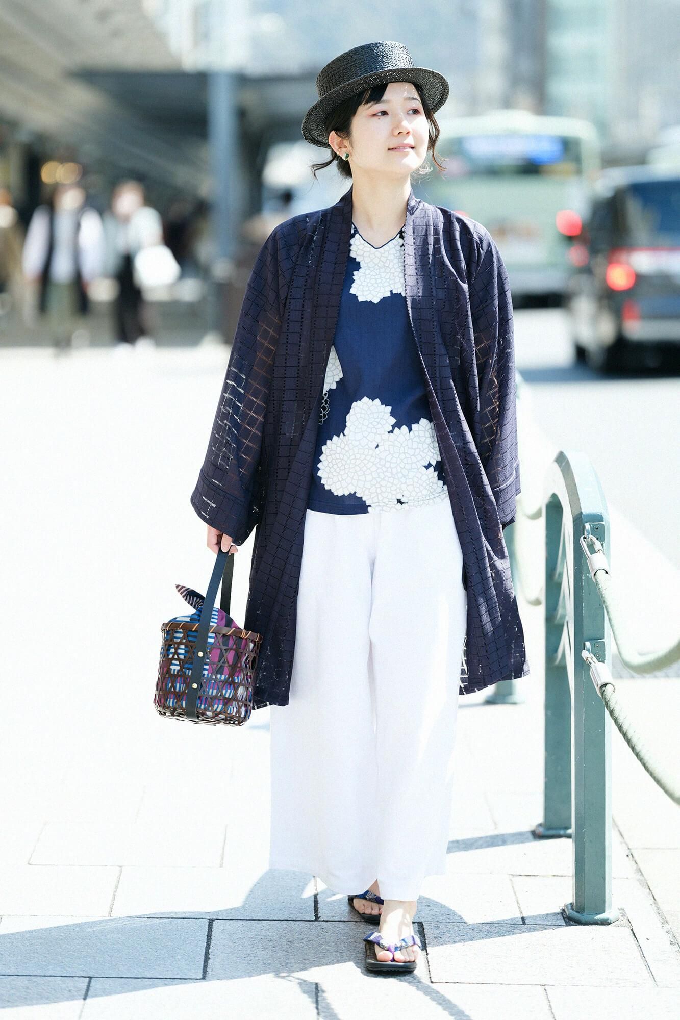 高島縮 40/40 袖なしジバン／雲間（くもま）に菊 良夜（りょうや）