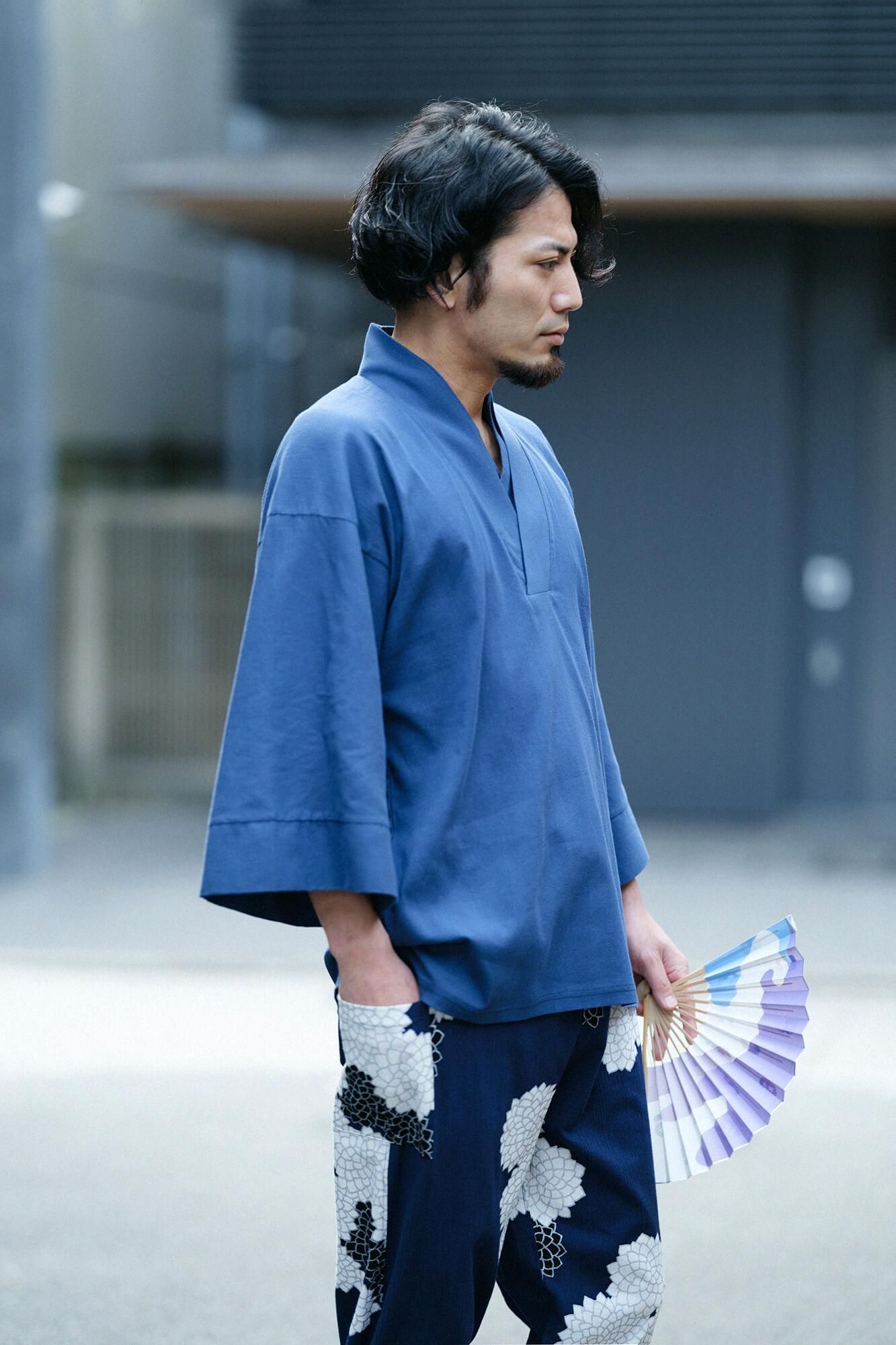 高島縮棉 40/40半衿風靡/灰藍色