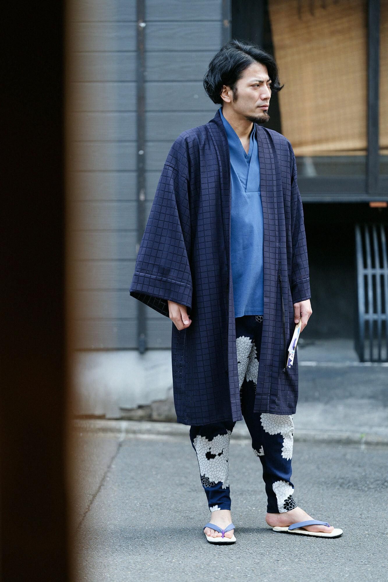 高島縮棉 40/40半衿風靡/灰藍色