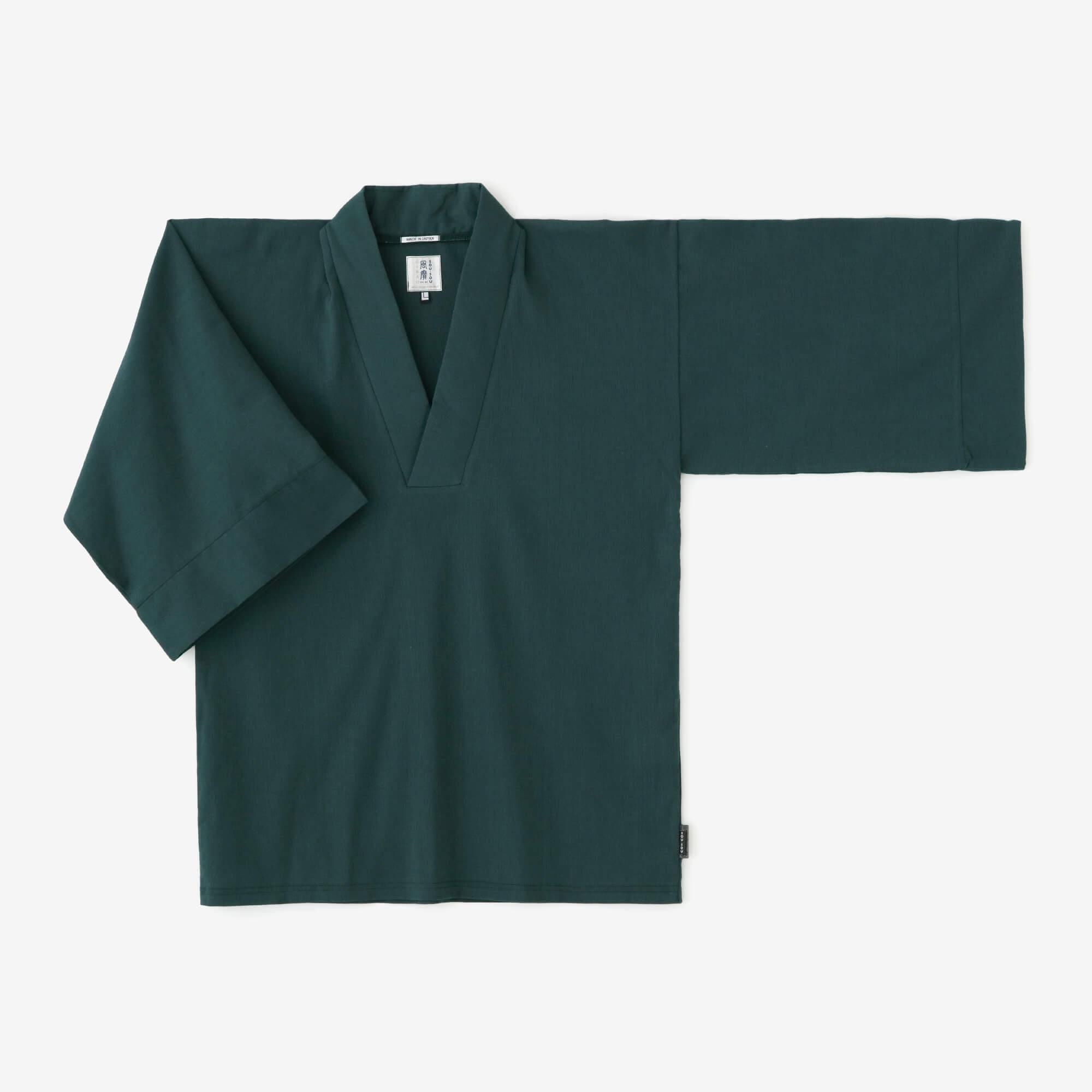 Chizimi Cotton 40/40 Fubi Kimono Shirt / Dark Green
