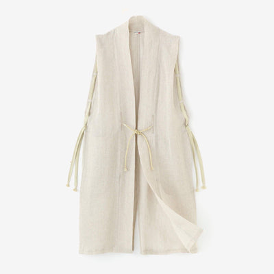 Linen Linen-washi Blended Jinbaori Shoulder Tuck Long / Raw White