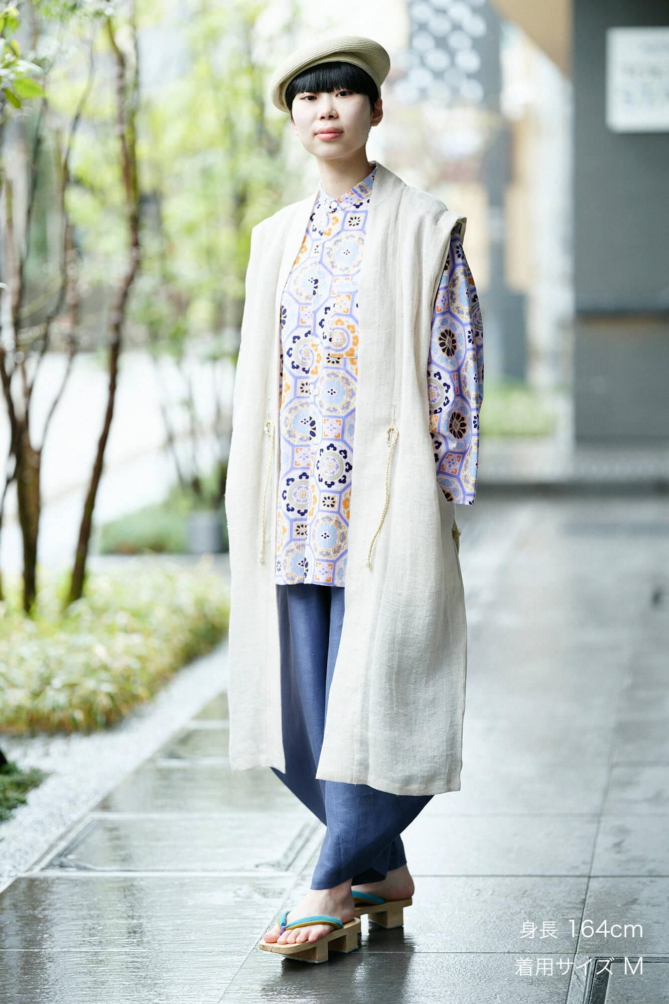 麻和紙 陣羽織 肩上げ 長丈／生白 sousou 麻和紙 陣羽織（じんばおり） 肩上げ（かたあげ） 長丈（なが