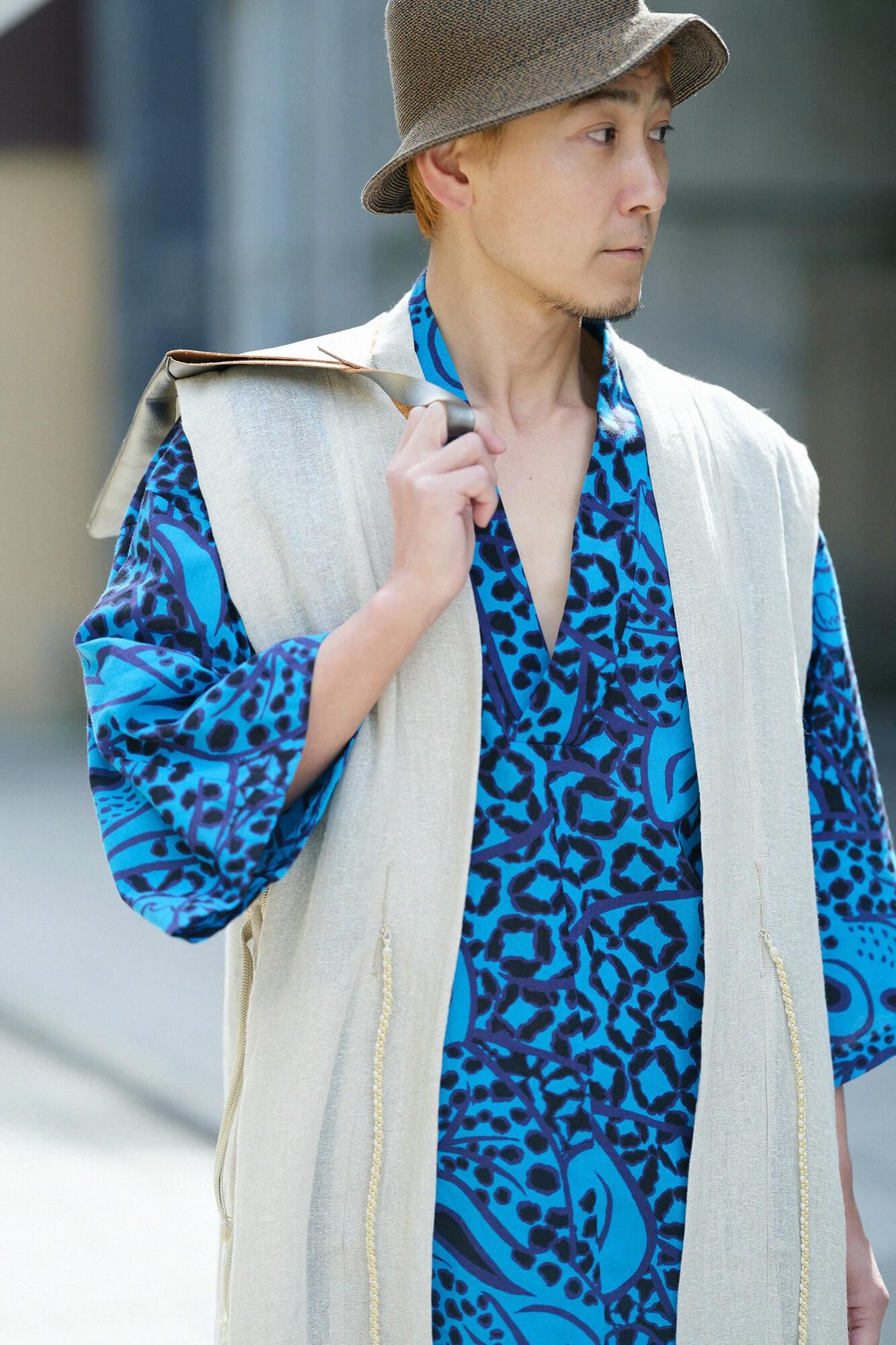 Linen Linen-washi Blended Jinbaori Shoulder Tuck Long / Raw White